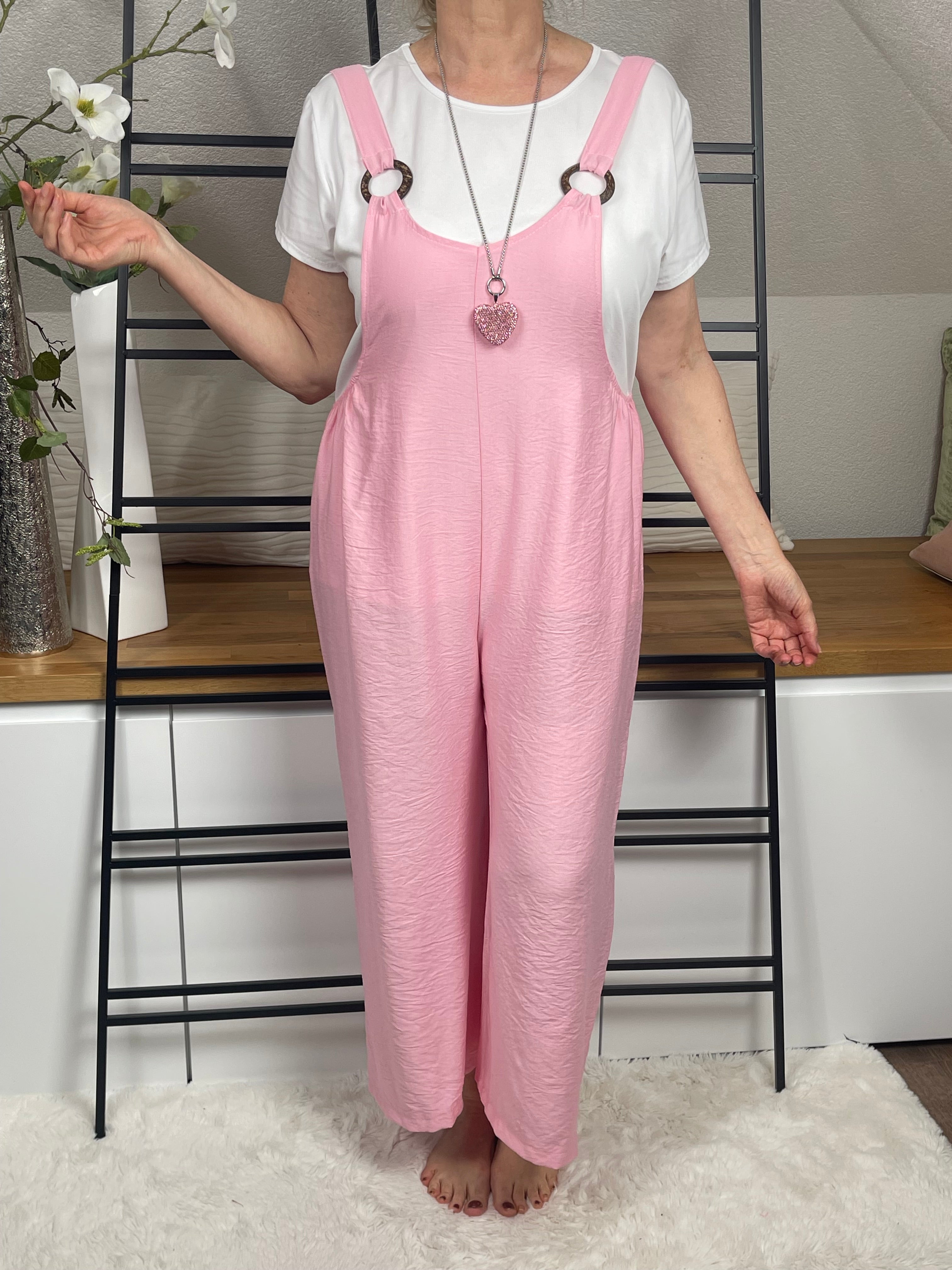 2 tlg. Damen Overall „Streetstyle“  Einheitsgrösse Gr. 38 - 44 in weiß - rosa