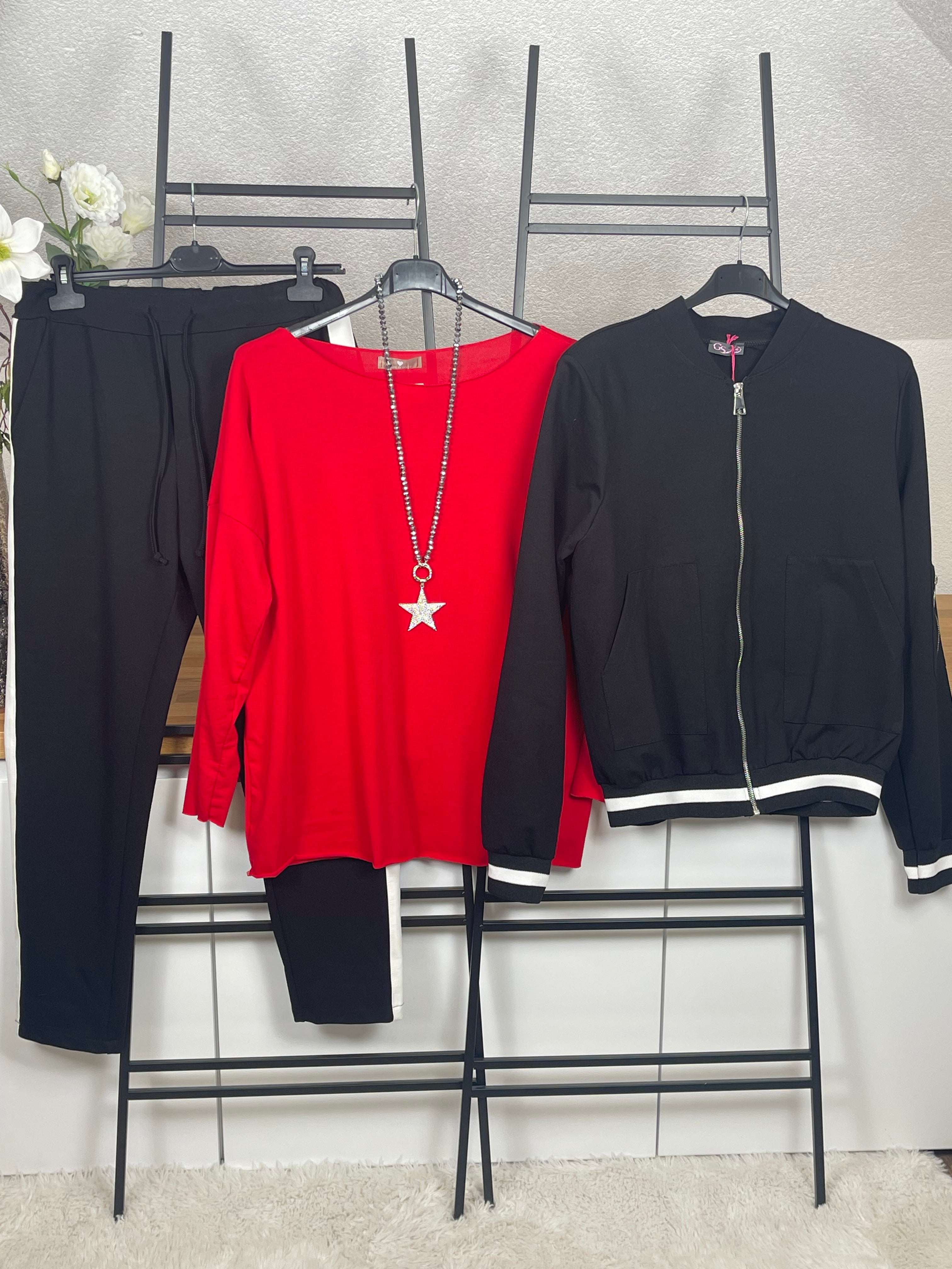 Damen - Blouson mit weißen Streifen- Hosenanzug „Tessa“ in schwarz