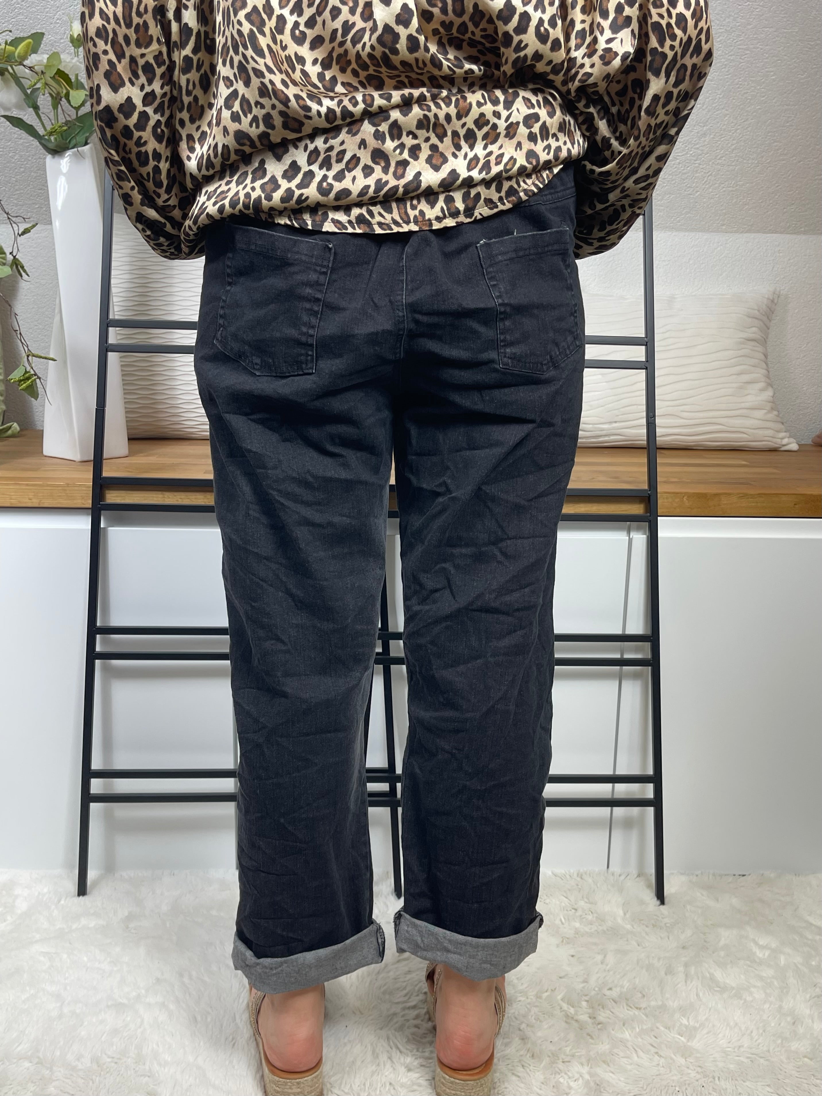 Damen - Jeans - Jogpant mit Patches Einheitsgröße Gr. 46 - 54 in schwarz