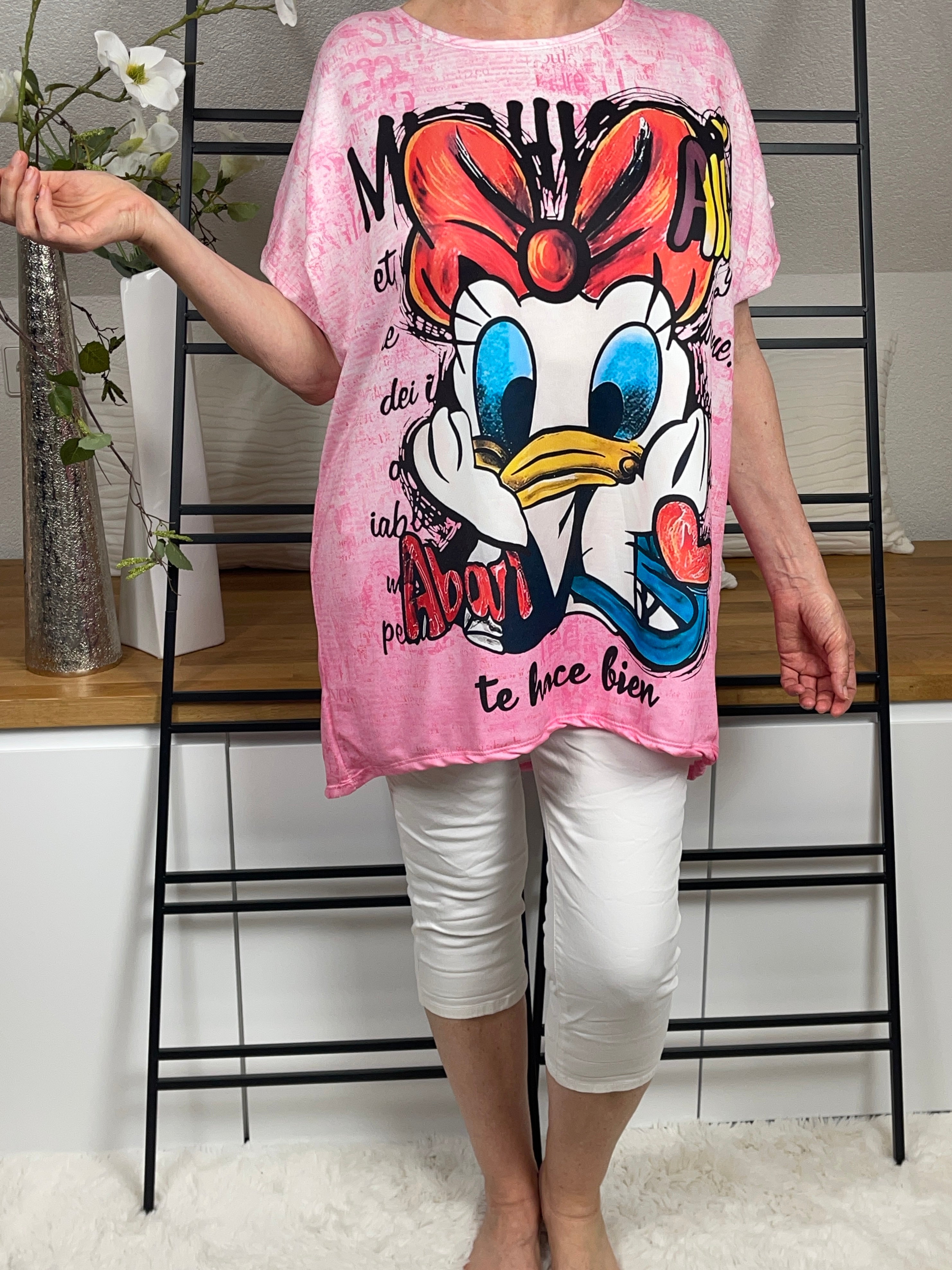 Damen - Tunika - Shirt „Daisy“ mit Animal Flower Print Einheitsgrösse Gr. 38 - 48 in pink