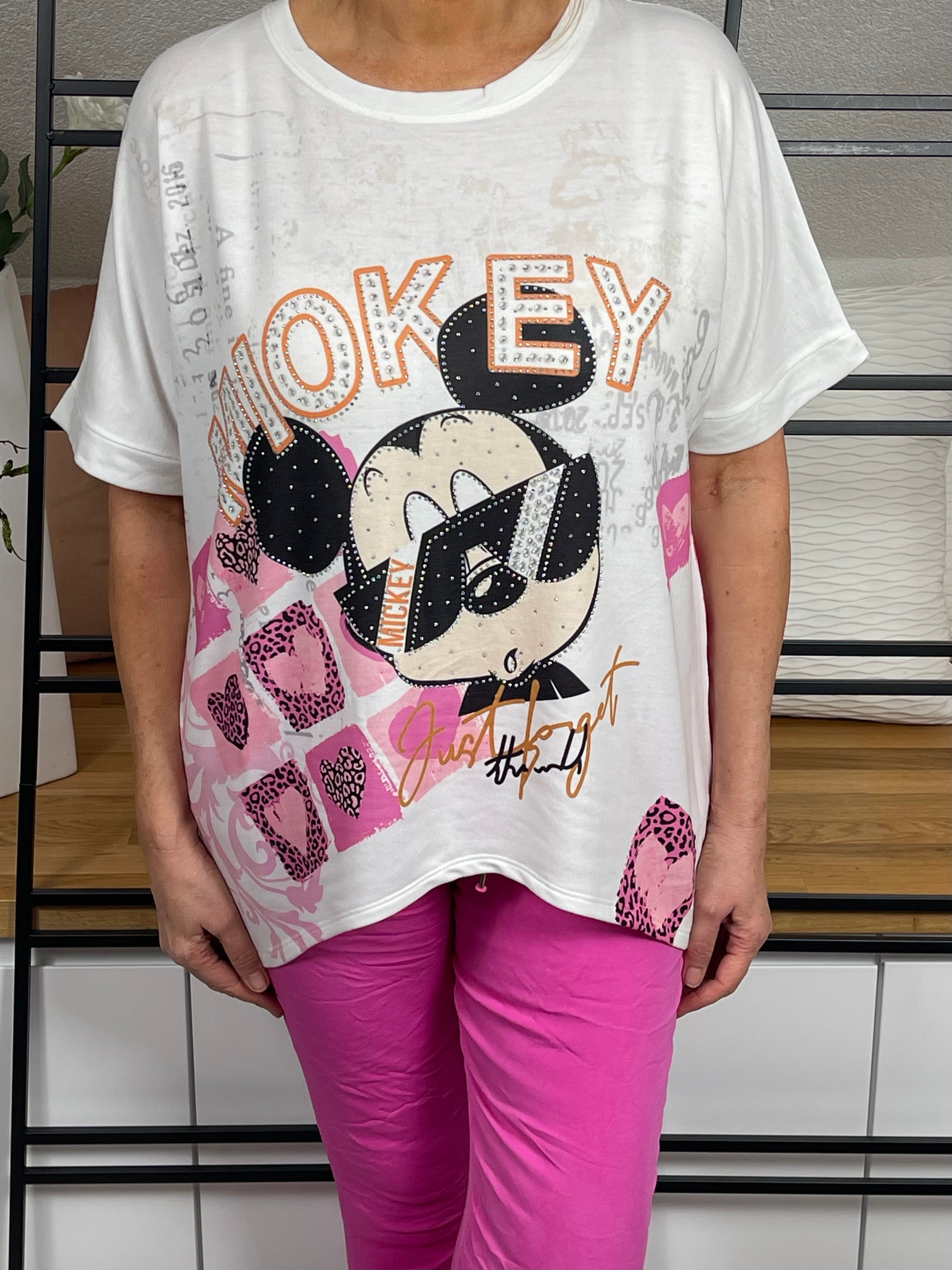 Damen - T - Shirt „Mickey“ Einheitsgrösse Gr. 38 - 44 in weiß - bunt