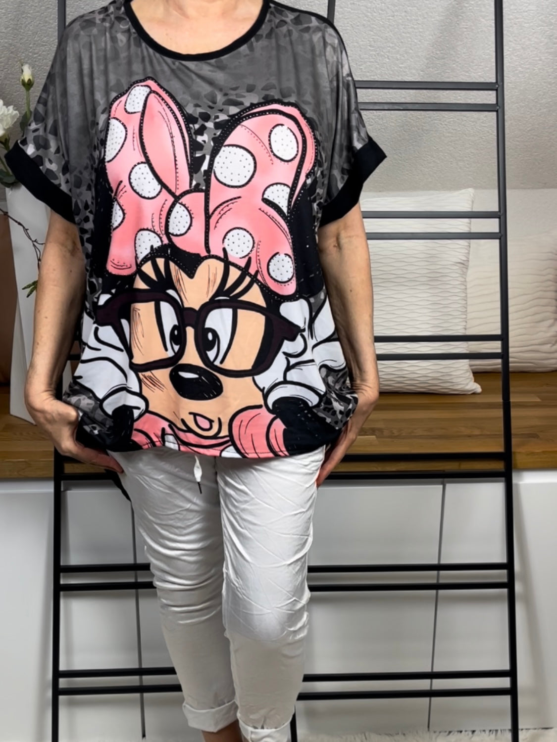 Damen - Tunika - Shirt „Minney“ Animal - Glitzer und Pailletten Einheitsgrösse Gr. 38 - 46 in 7 Farben