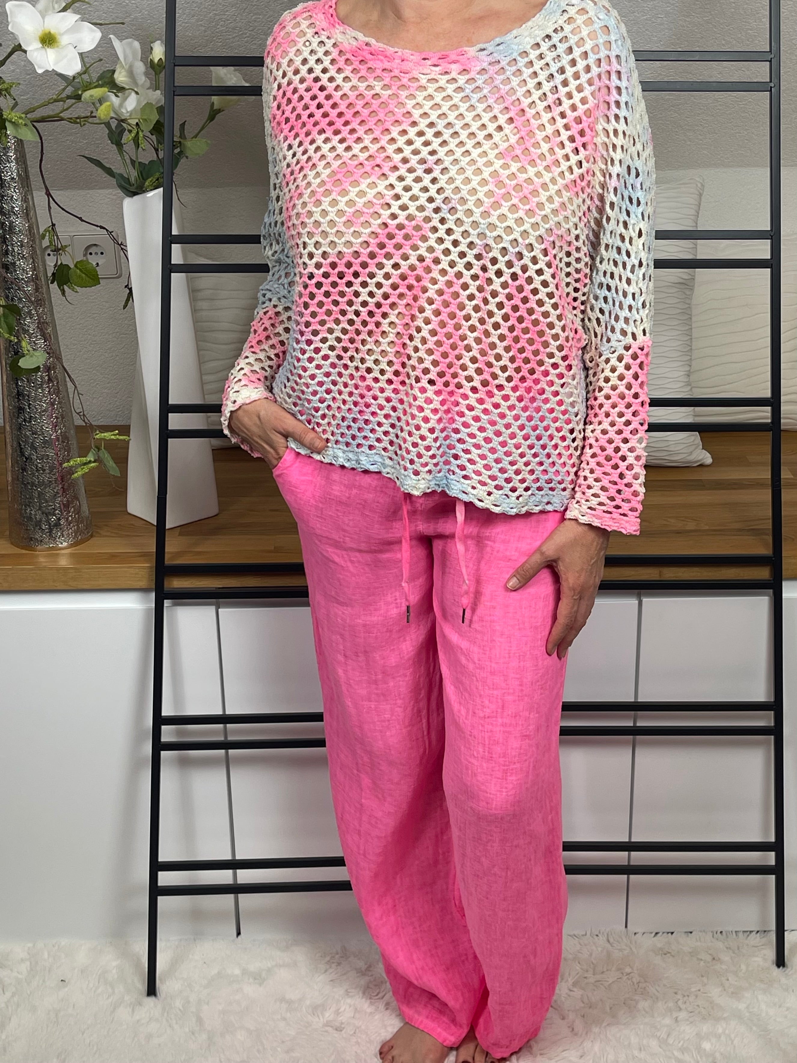 Damen - Pullover „Netzoptik“ Einheitsgrösse Gr. 38 - 42/44 in neonfarben