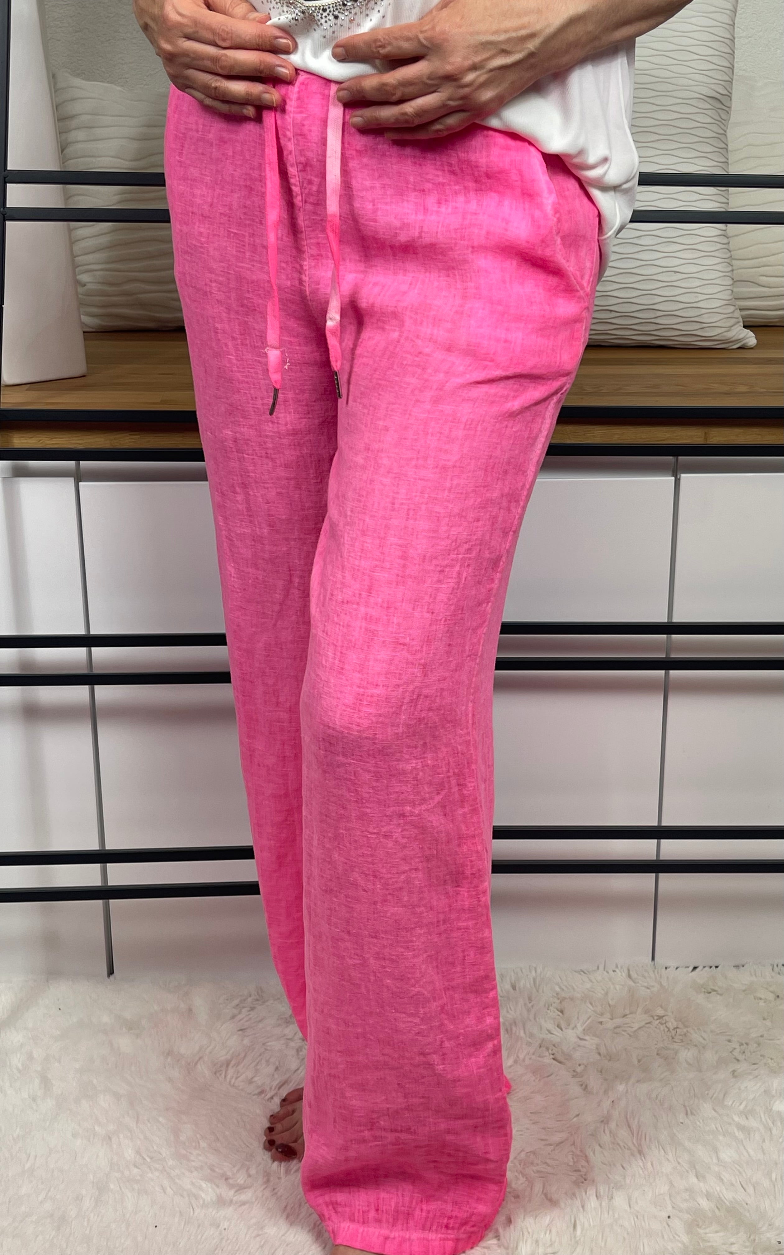Damen - Marlene Leinenhose Einheitsgrösse Gr. 36 - 40 in pink