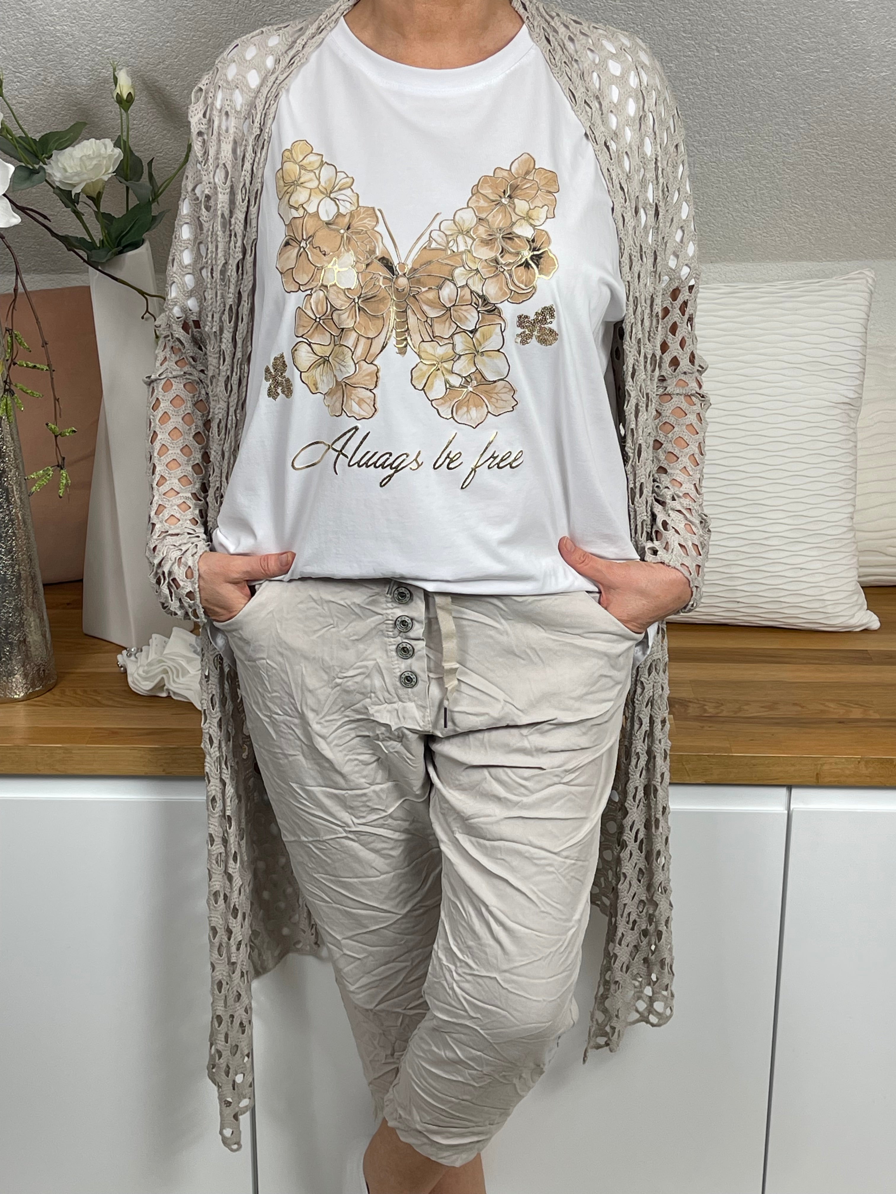Damen T - Shirt „Schmetterling“ Einheitsgrösse Gr. 44 - 48 in 4 Farben