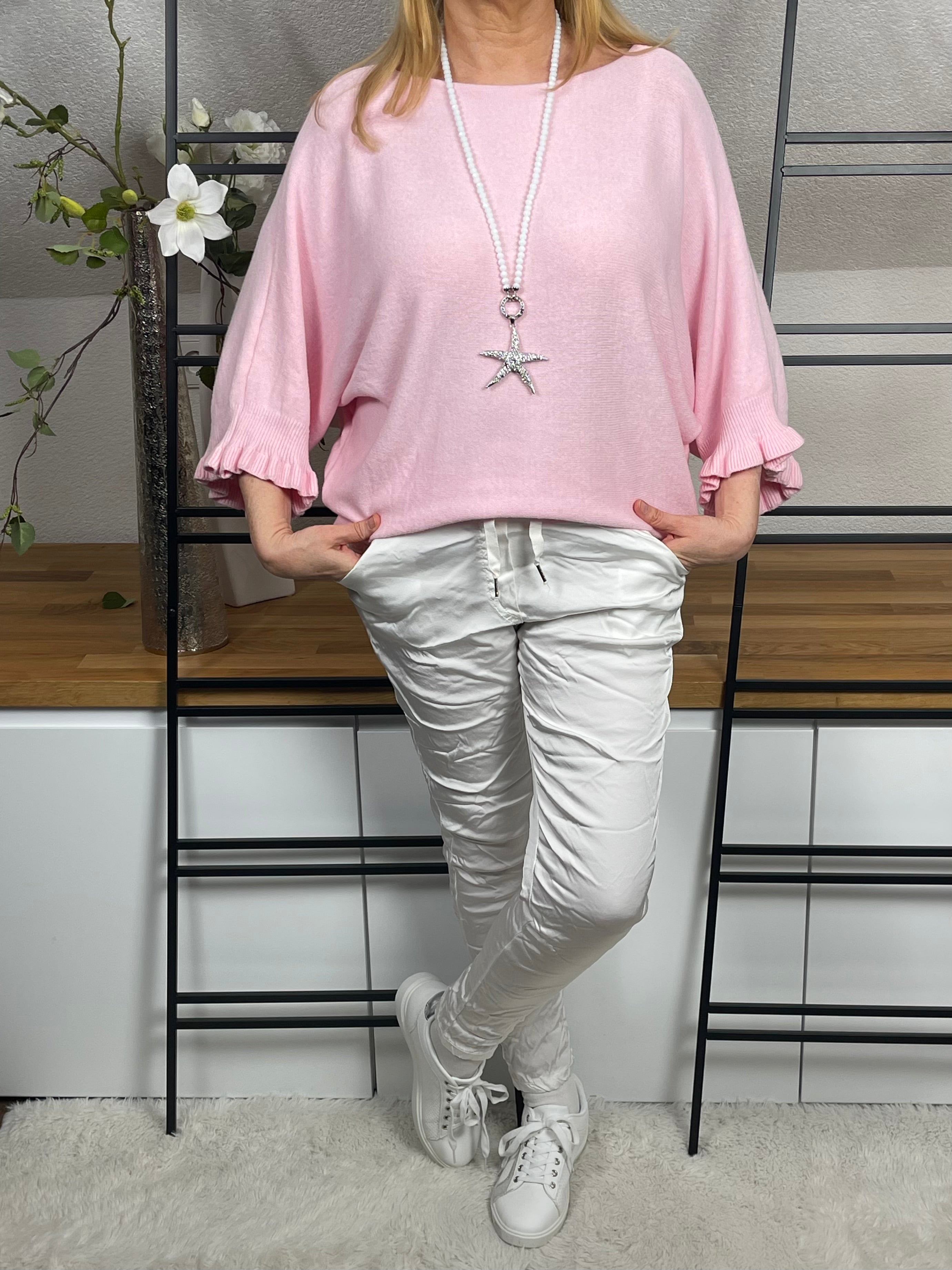 Damen - Feinstrick - Pullover mit Rüschen Einheitsgrösse Gr. 36 - 44 in 8 Farben