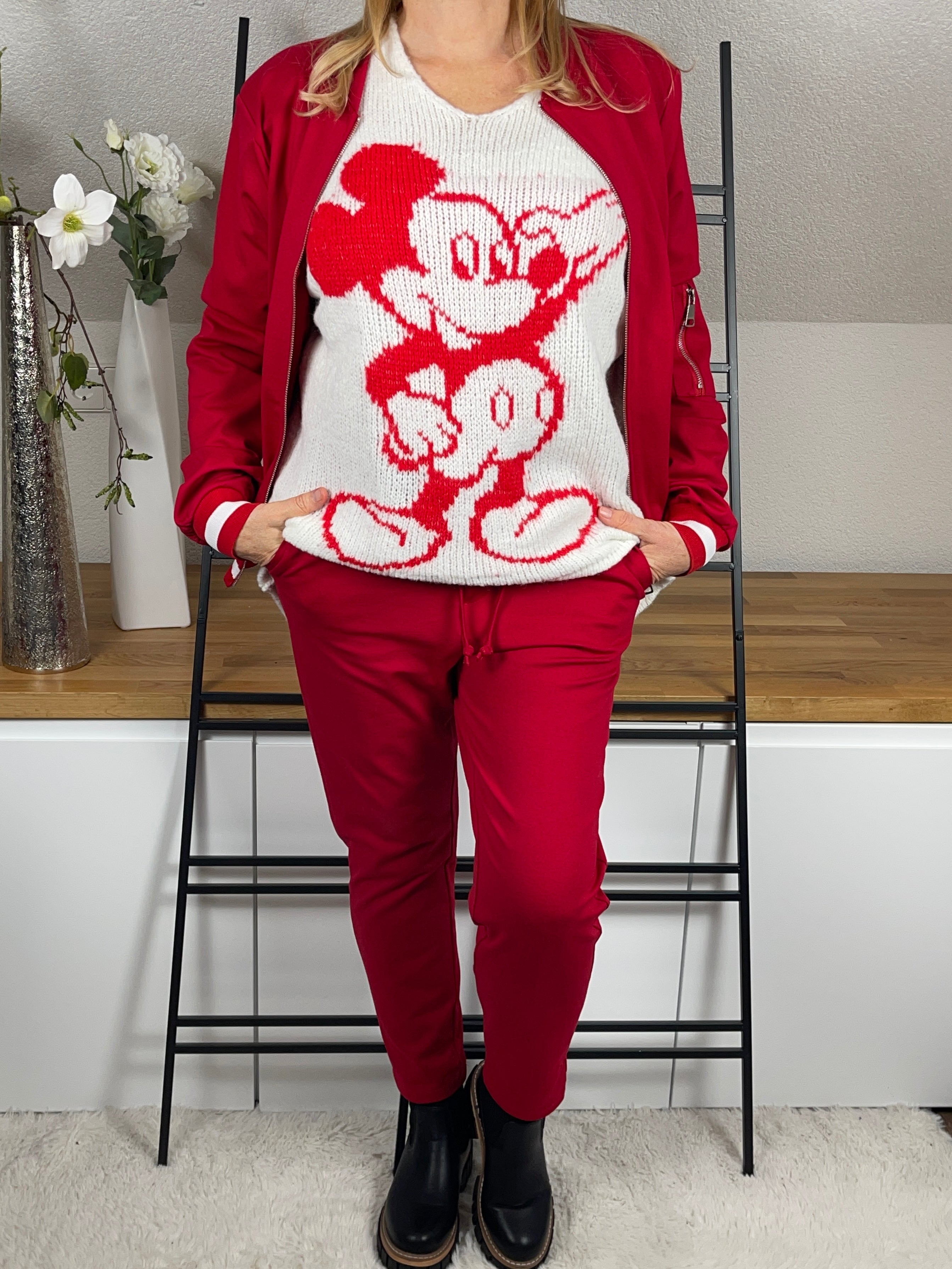 Damen - Blouson - Hosenanzug „Tessa“ in rot  mit weißen Streifen