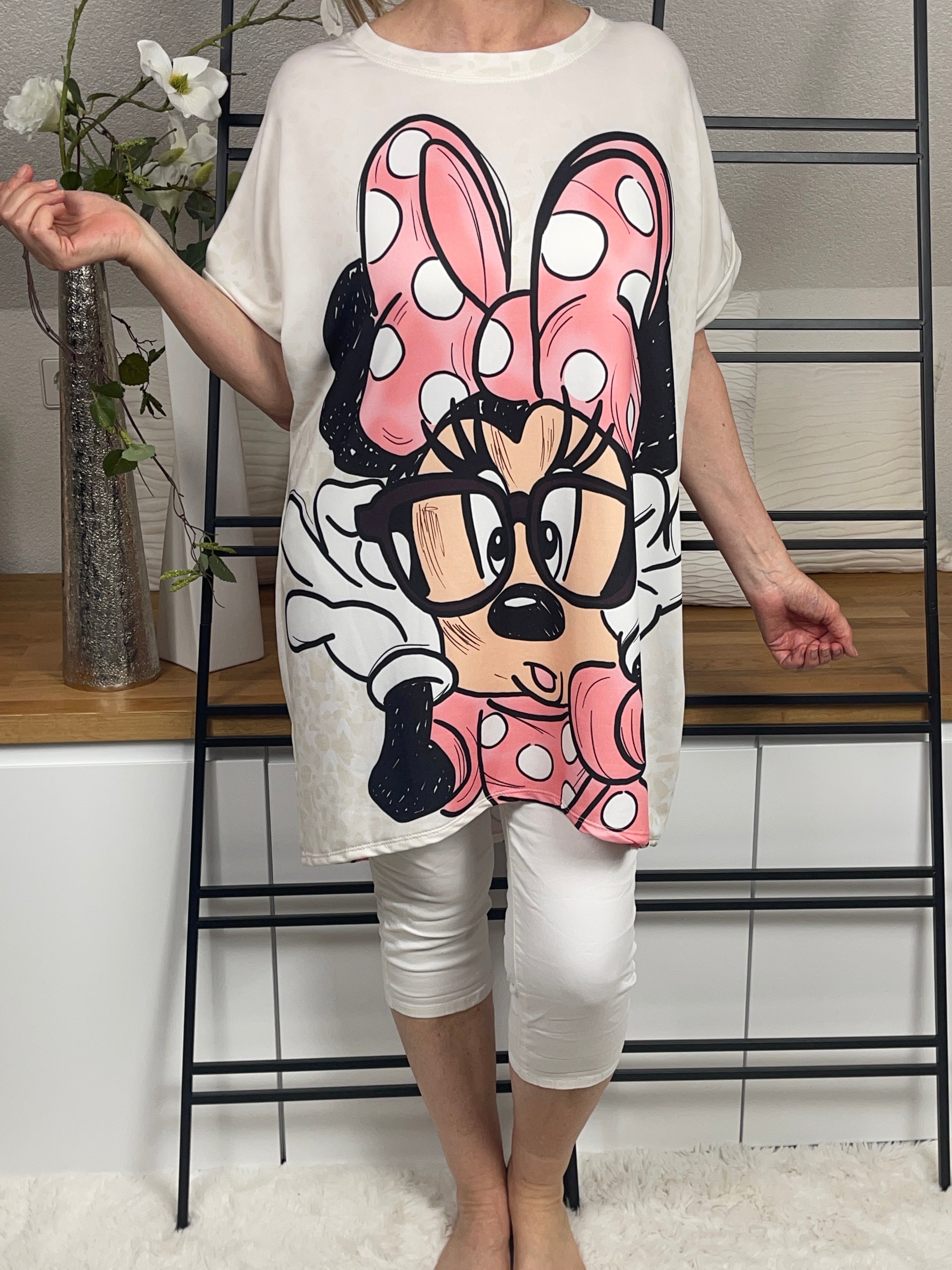 Damen - Long - Shirt „Minney Mouse“ Einheitsgrösse Gr. 38 - 46 in beige