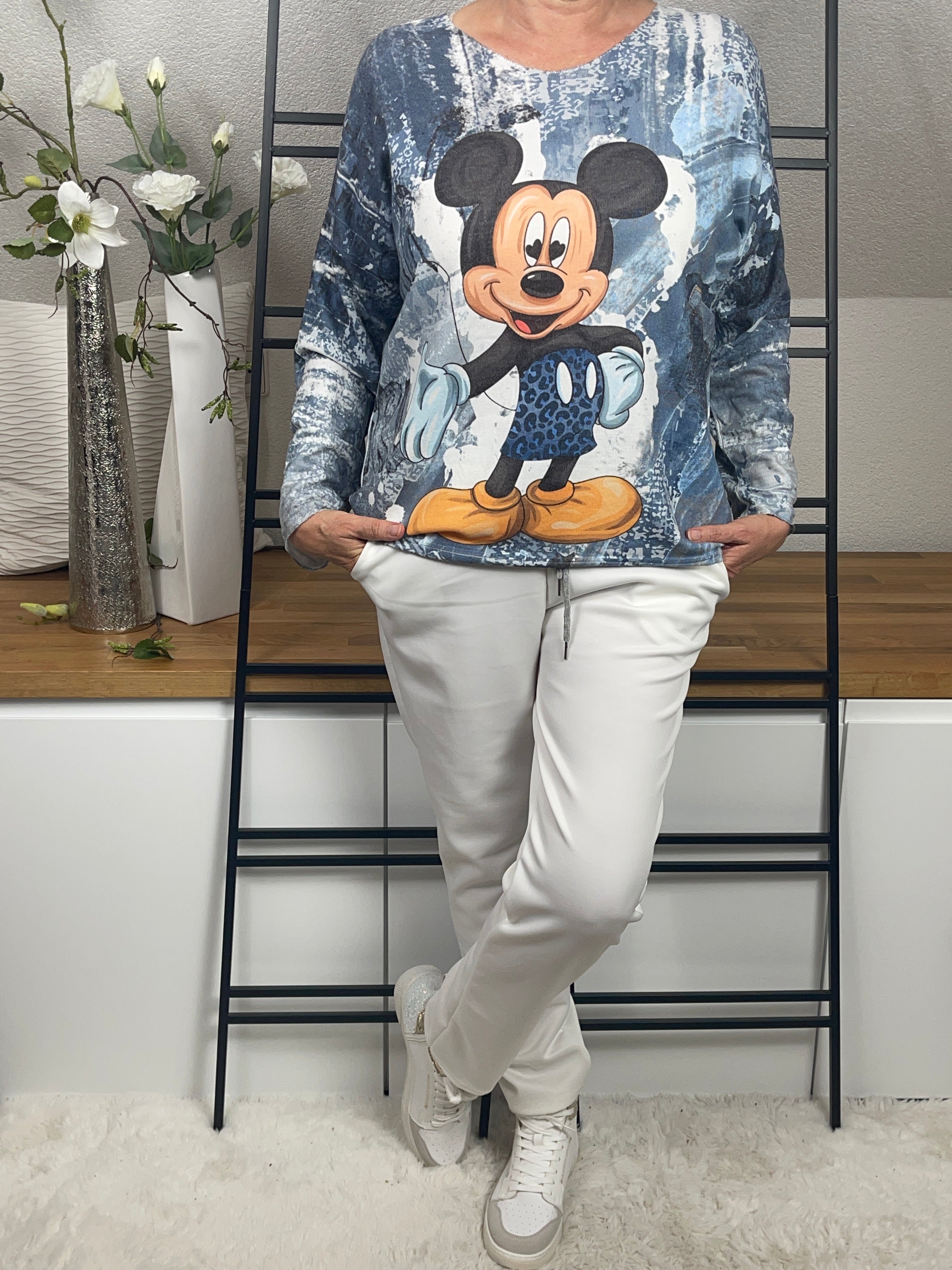 Damen - Feinstrick Pullover „Mickey Mouse“ Einheitsgrösse Gr. 38 - 44 in blau