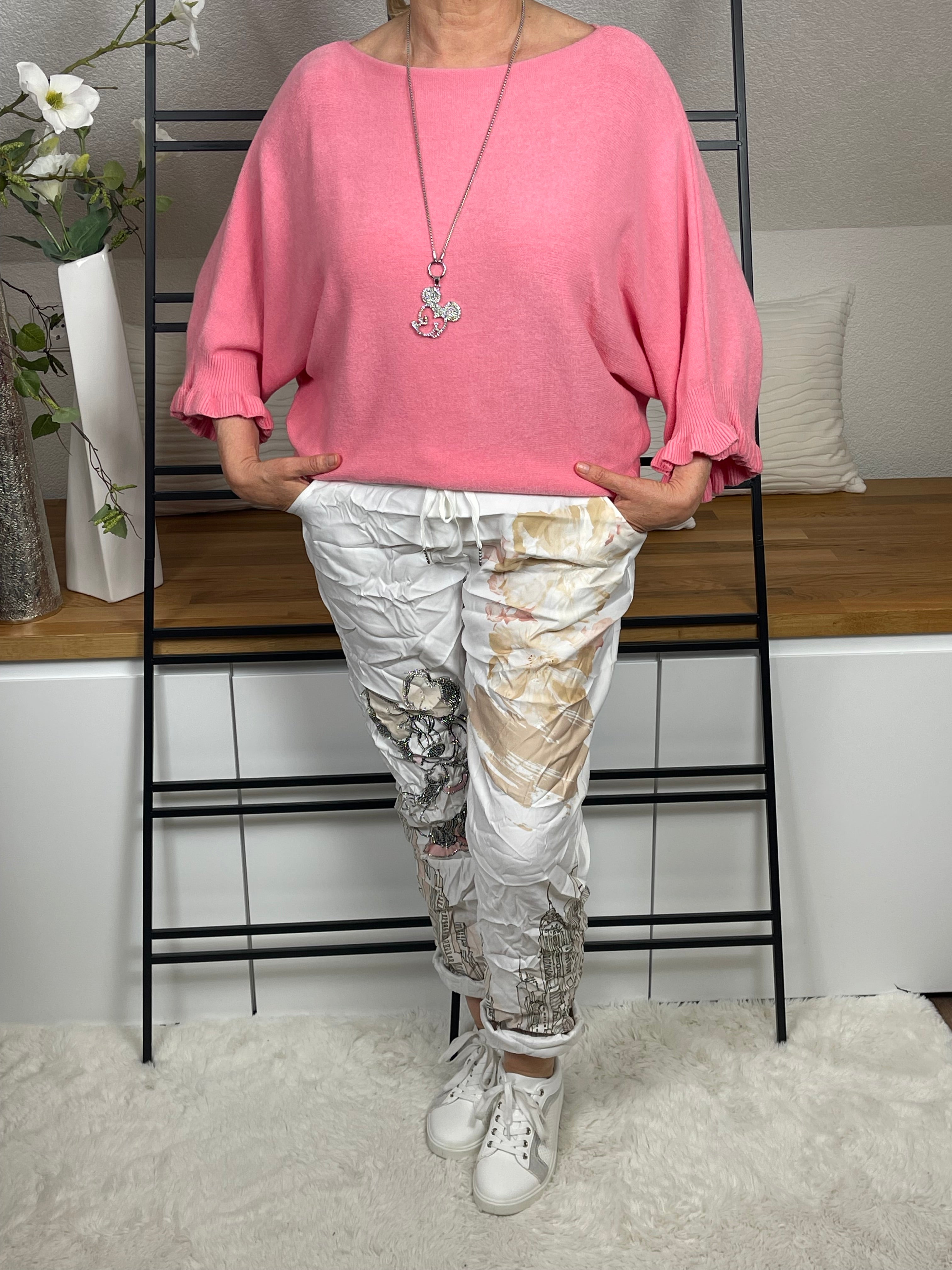 Damen - Jogpant „Mickey Mouse“ mit Glitzereffekt Einheitsgröße Gr. 42 - 48 in weiß - beige