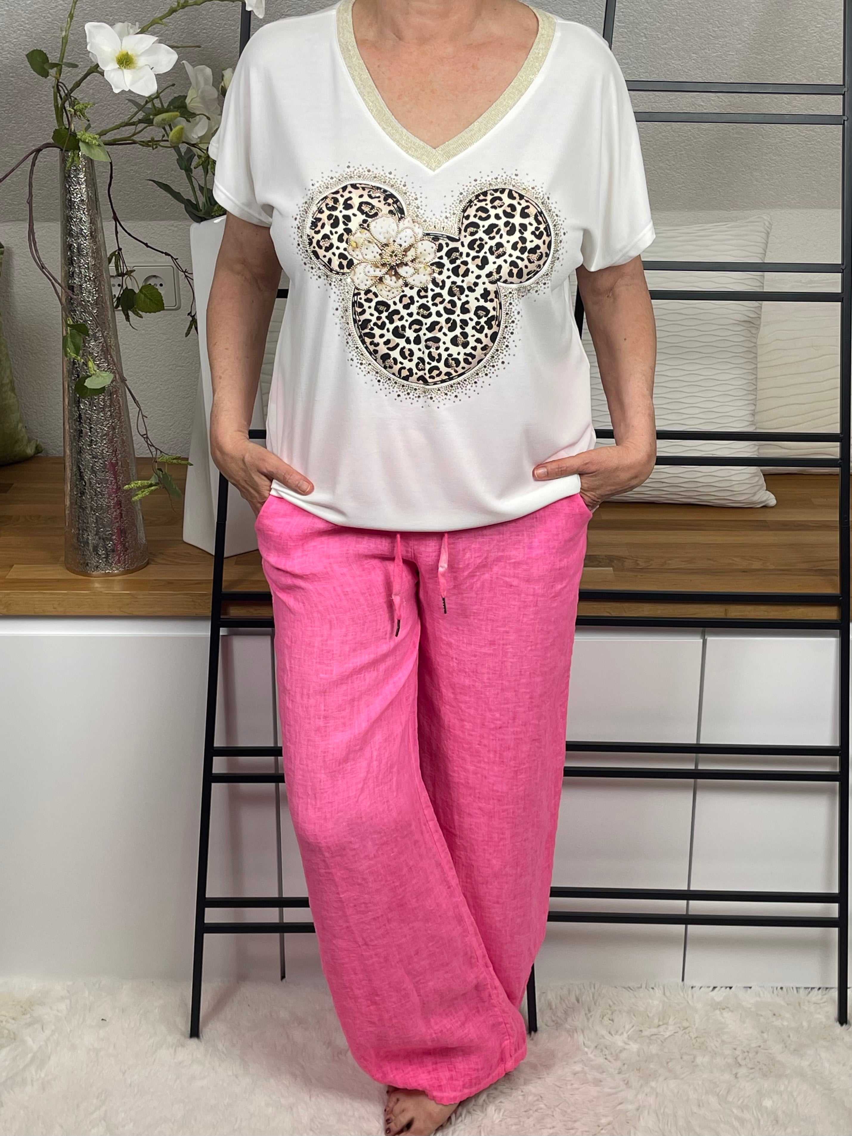 Damen - T - Shirt „Mickey“ mit Glitzer und Animalprint  Einheitsgrösse Gr. 38 - 44 in 2 Farben