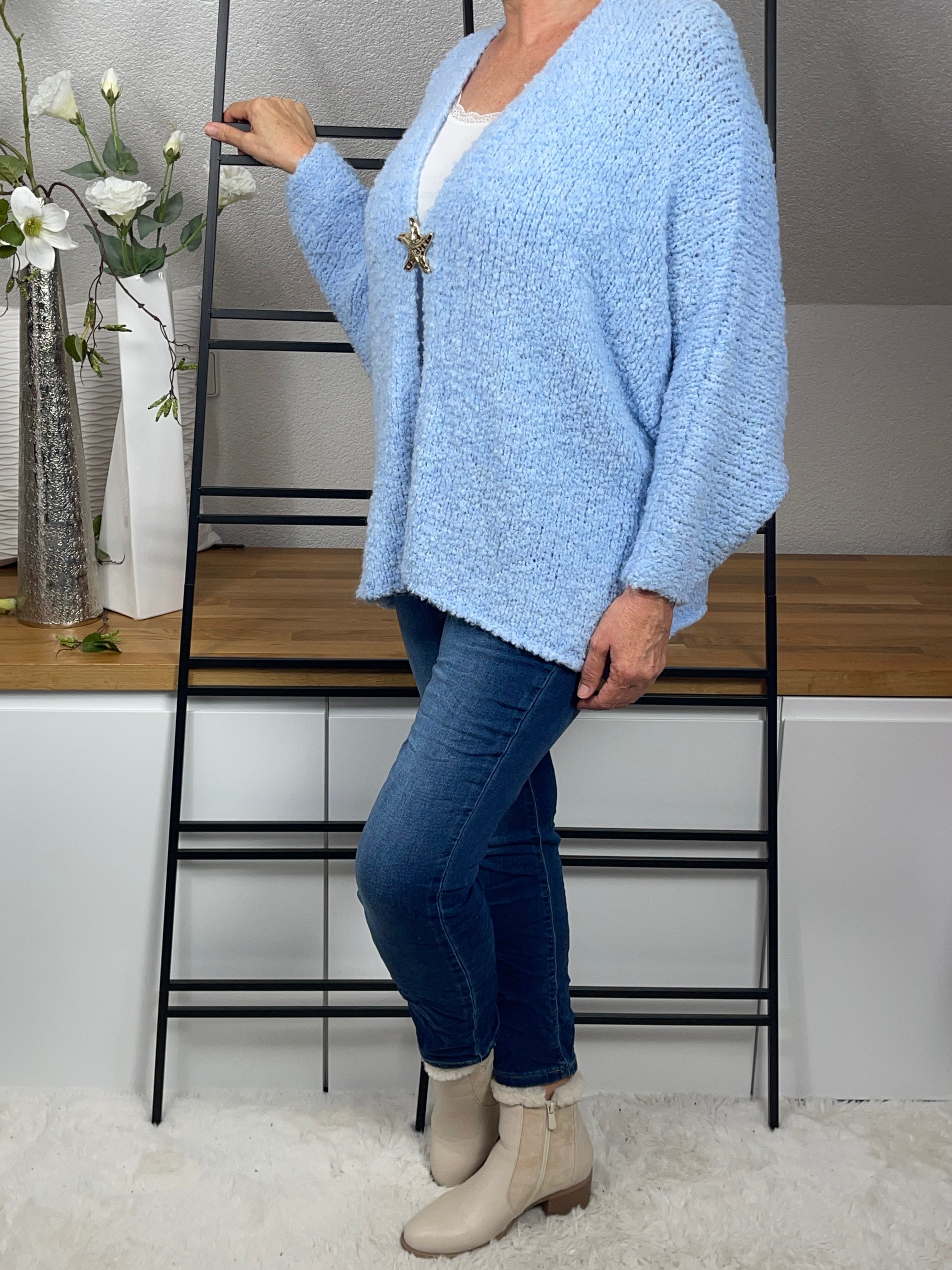Damen „Boucle“ Strickjacke mit Alpaka Einheitsgrösse Gr. 38 - 46 in 4 Farben