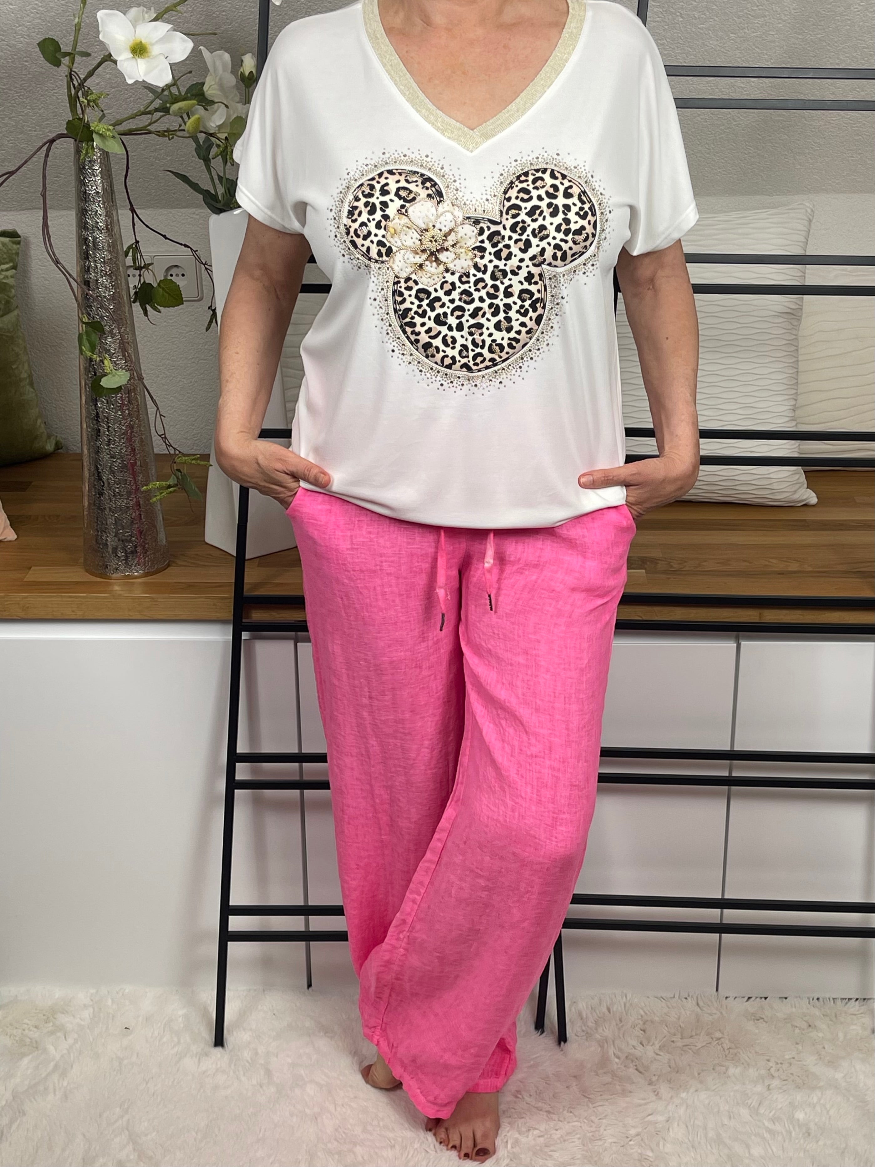 Damen - Marlene Leinenhose Einheitsgrösse Gr. 36 - 40 in pink