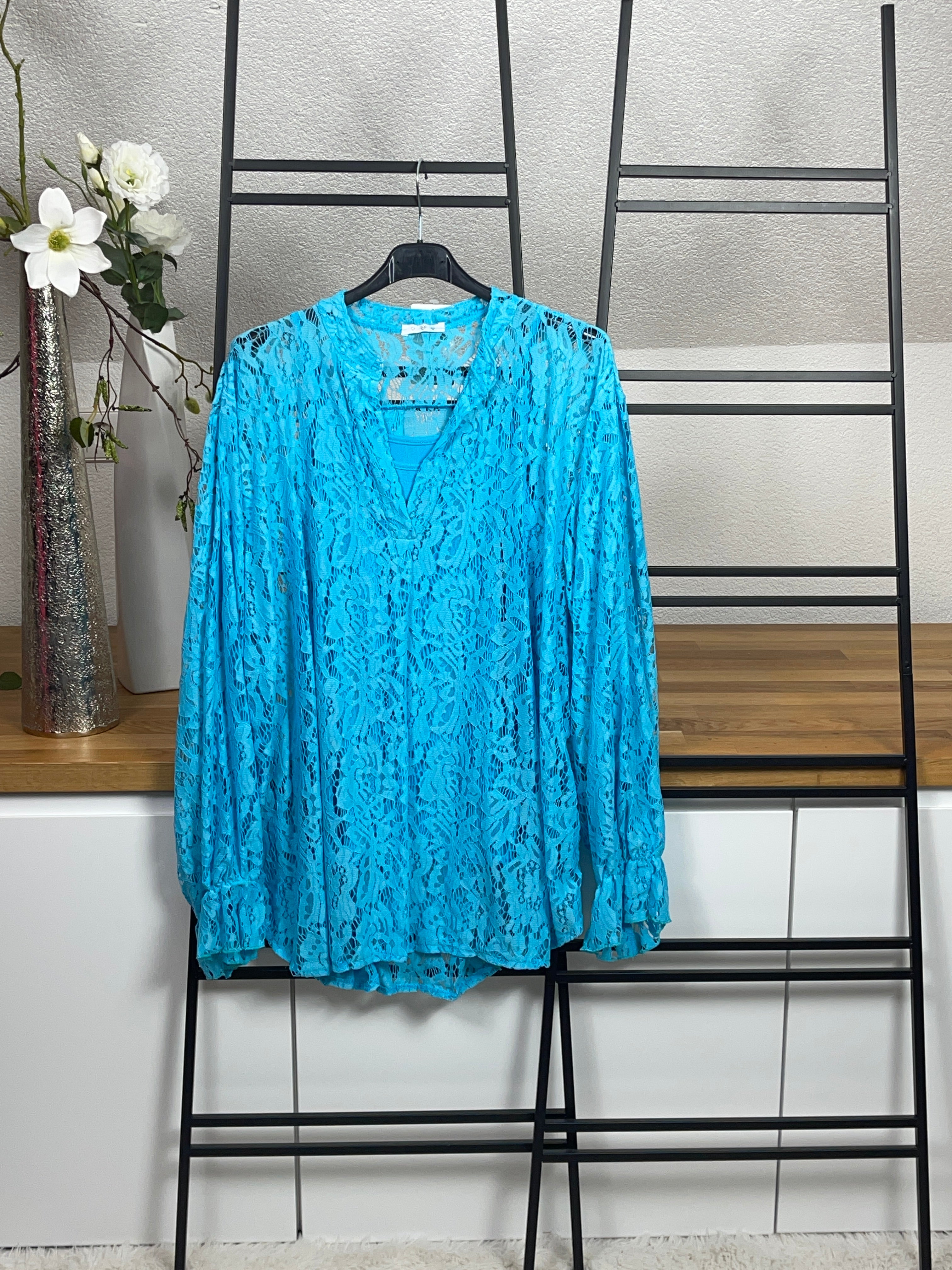 Damen Tunika - Shirt mit Spitze Einheitsgröße Gr. 42 - 48 in 2 Farben