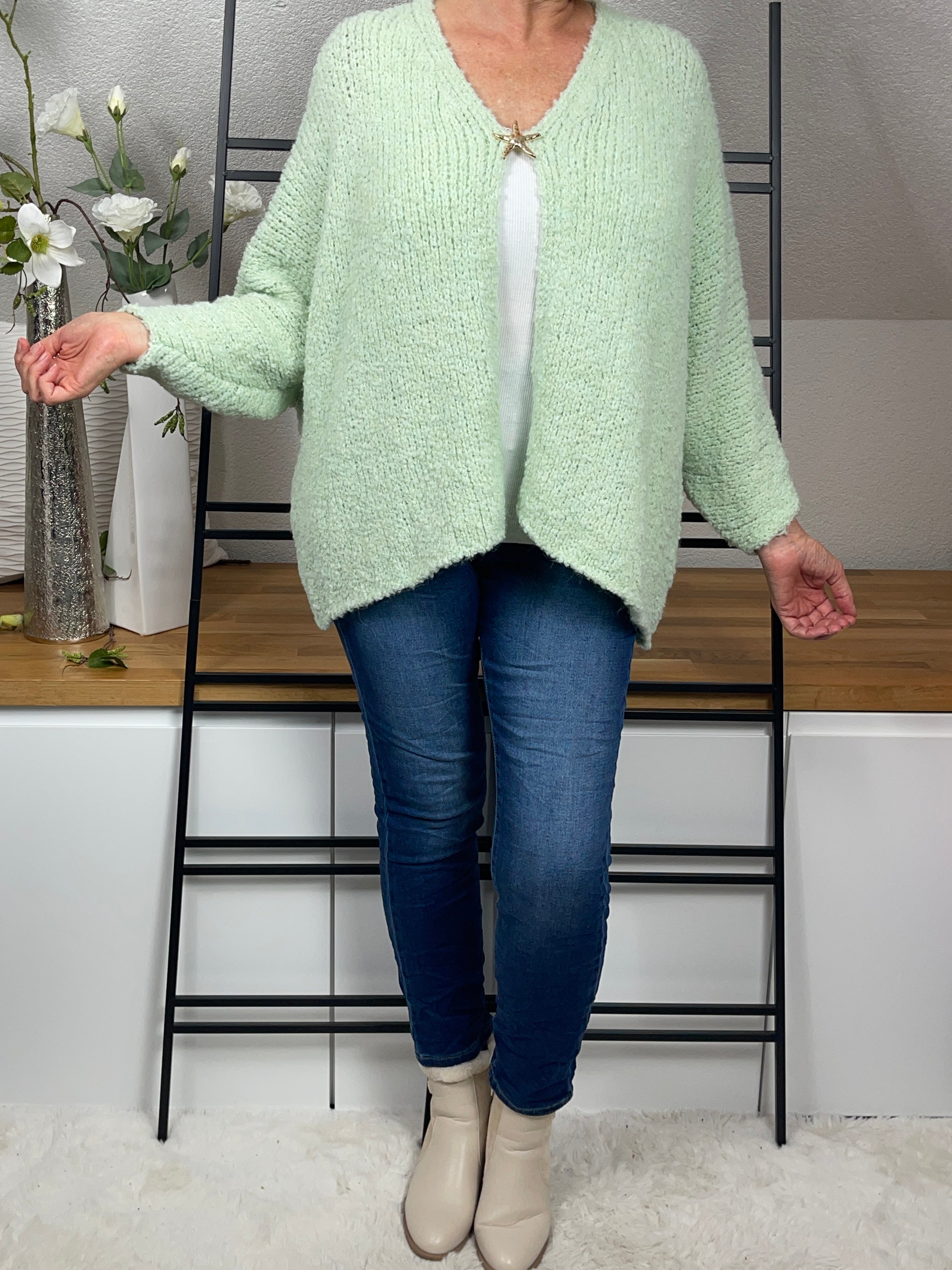 Damen „Boucle“ Strickjacke mit Alpaka Einheitsgrösse Gr. 38 - 46 in 4 Farben