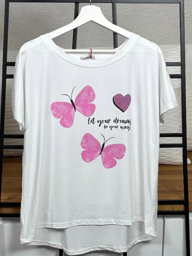 Damen- T - Shirt „Schmetterling“ Einheitsgrösse Gr. 36 - 44 in 3 Farben