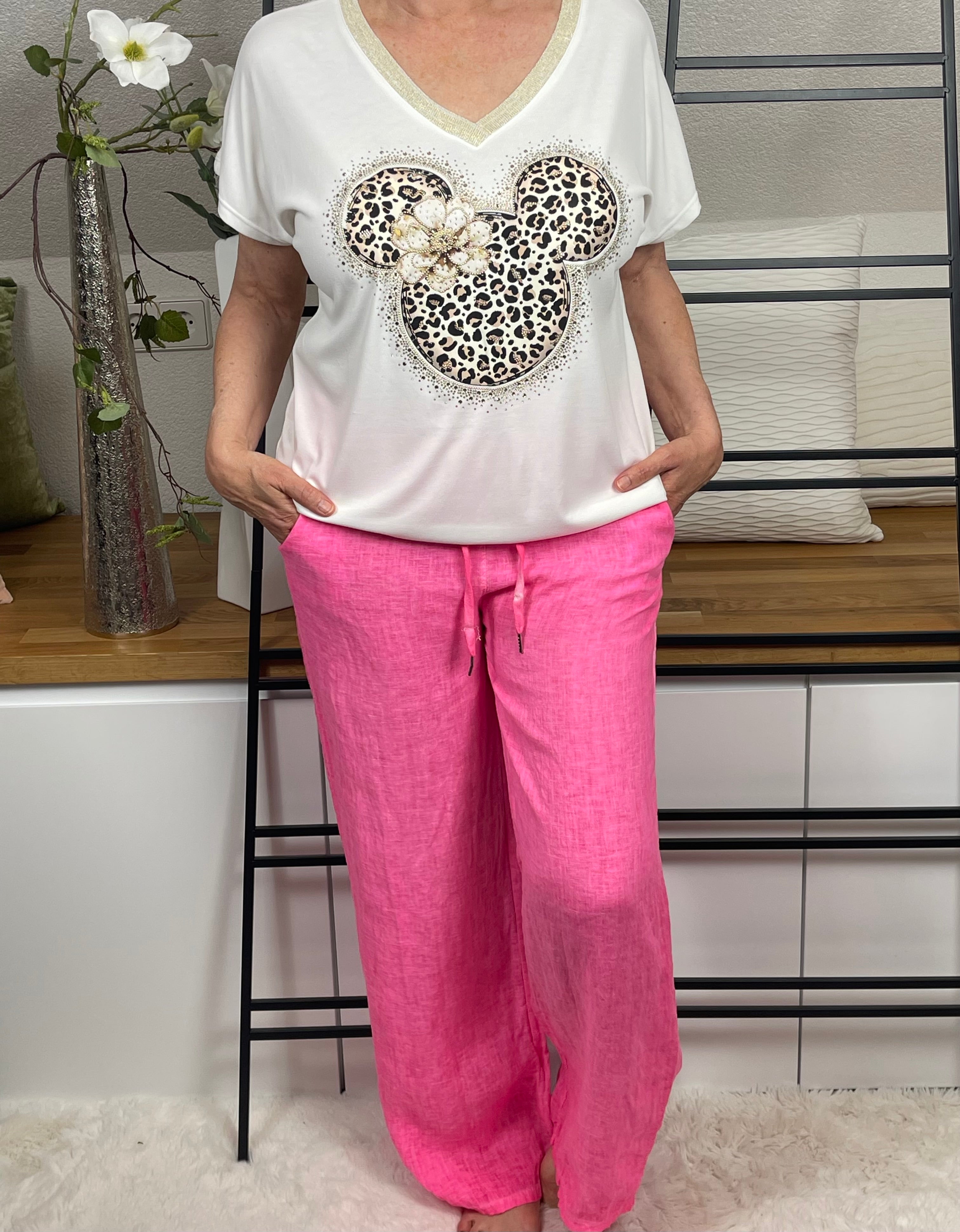 Damen - Marlene Leinenhose Einheitsgrösse Gr. 36 - 40 in pink