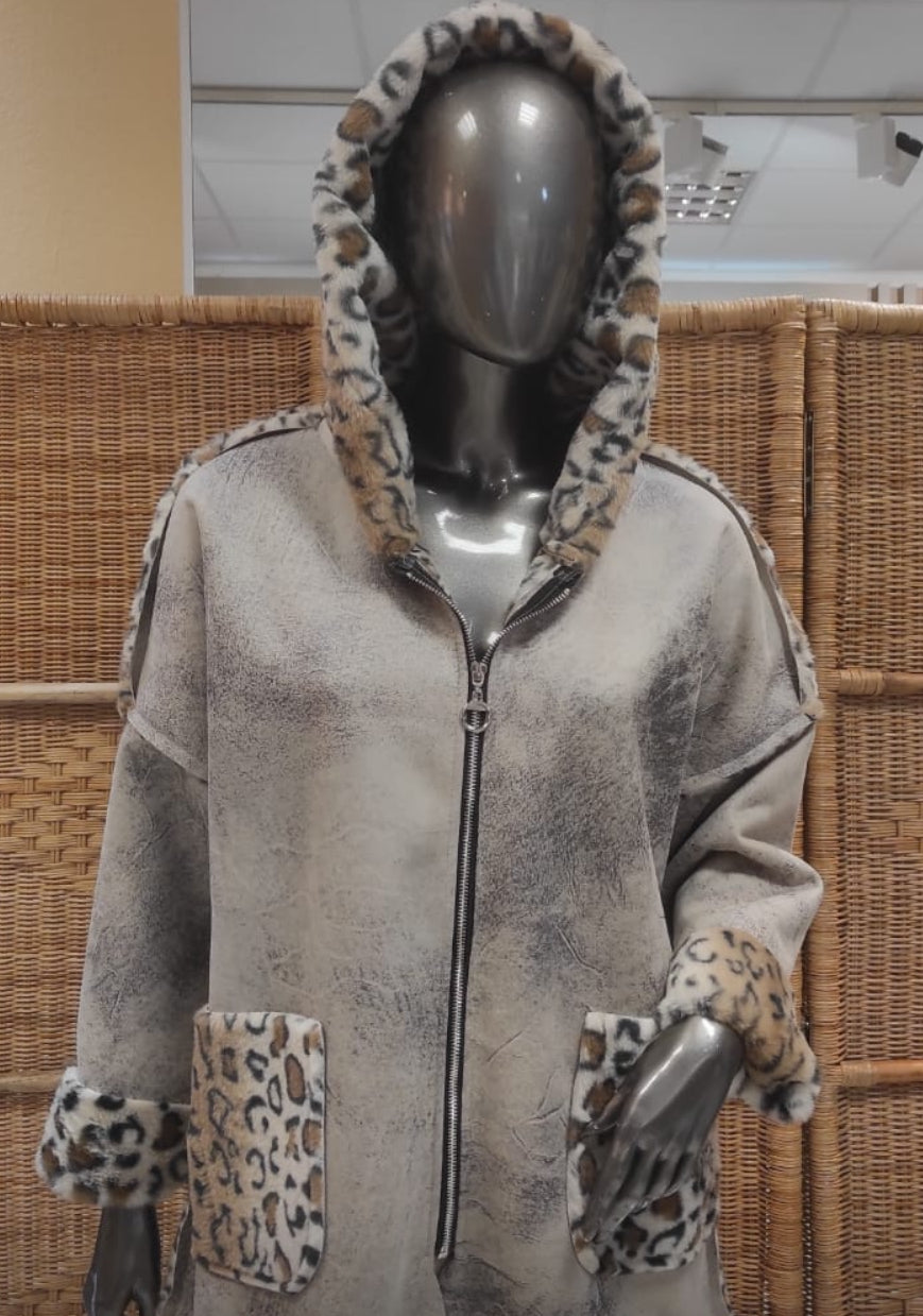Kuschlig warme Waschleder - Damen Jacke mit „Animal Kunstpelz“ Einheitsgrösse Gr. 40 - 44/46 in 3 Farben