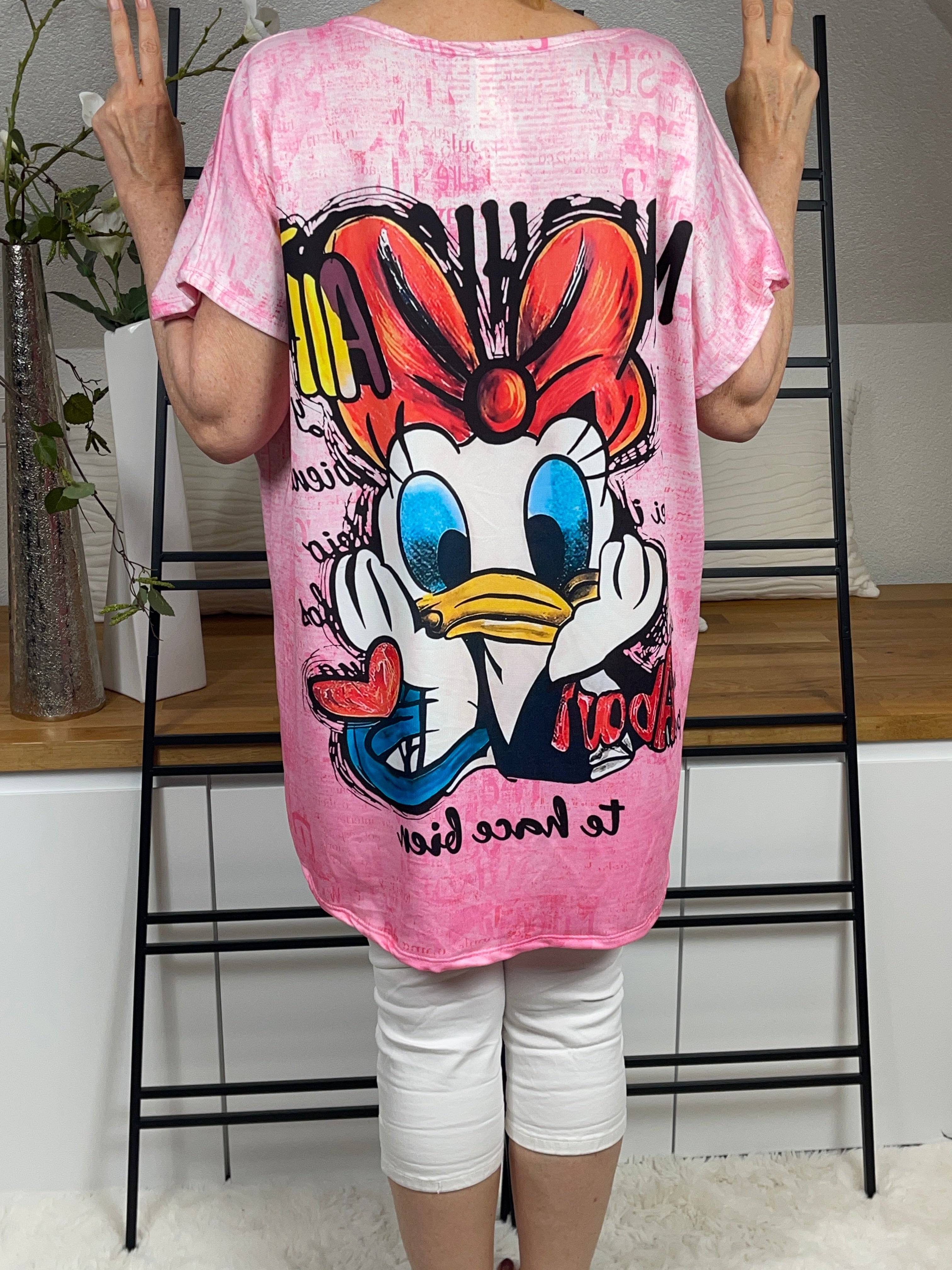 Damen - Tunika - Shirt „Daisy“ mit Animal Flower Print Einheitsgrösse Gr. 38 - 48 in pink