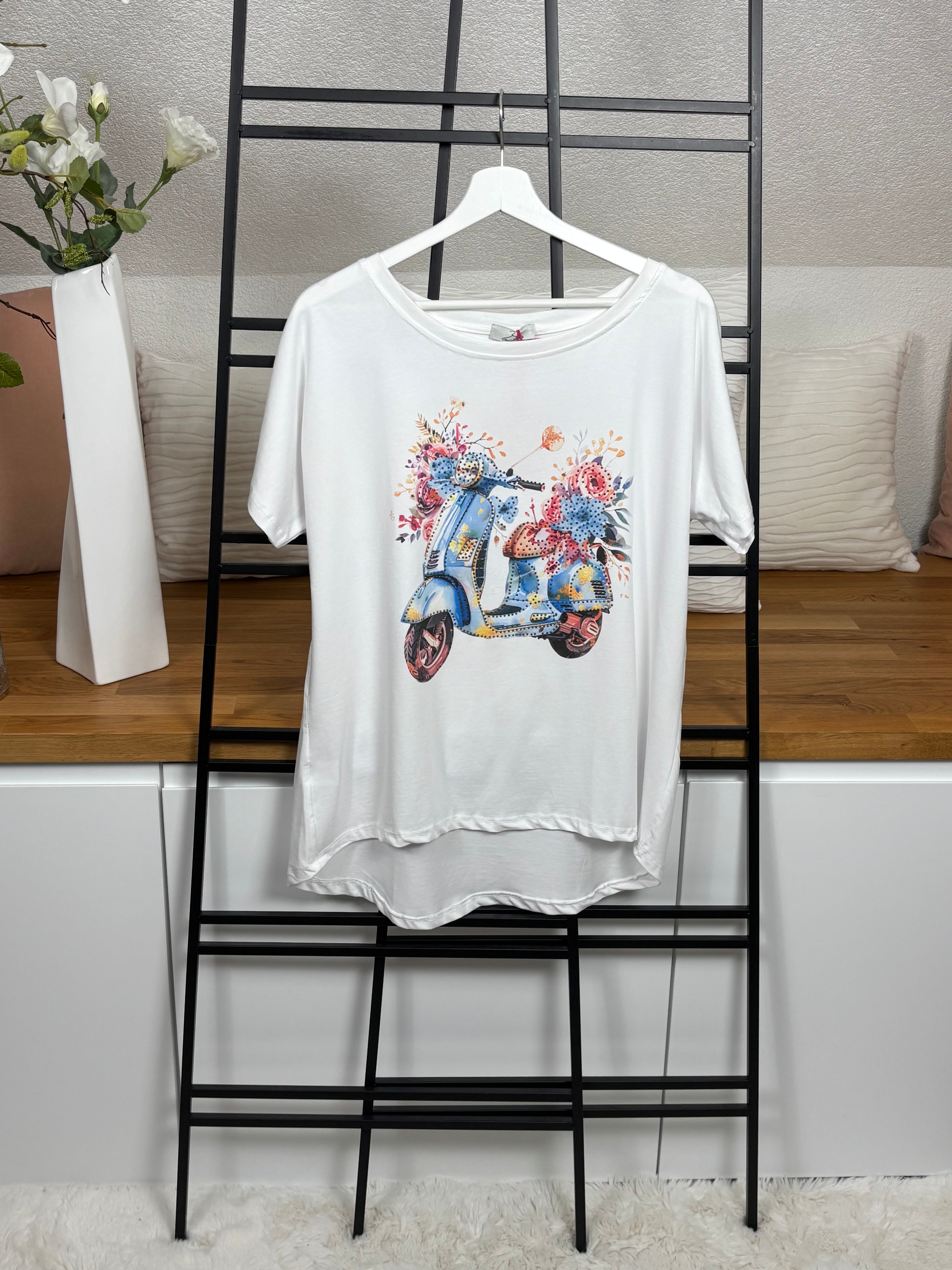 Damen - T - Shirt „Roller“ Einheitsgrösse Gr. 36 - 44 in weiß - bunt