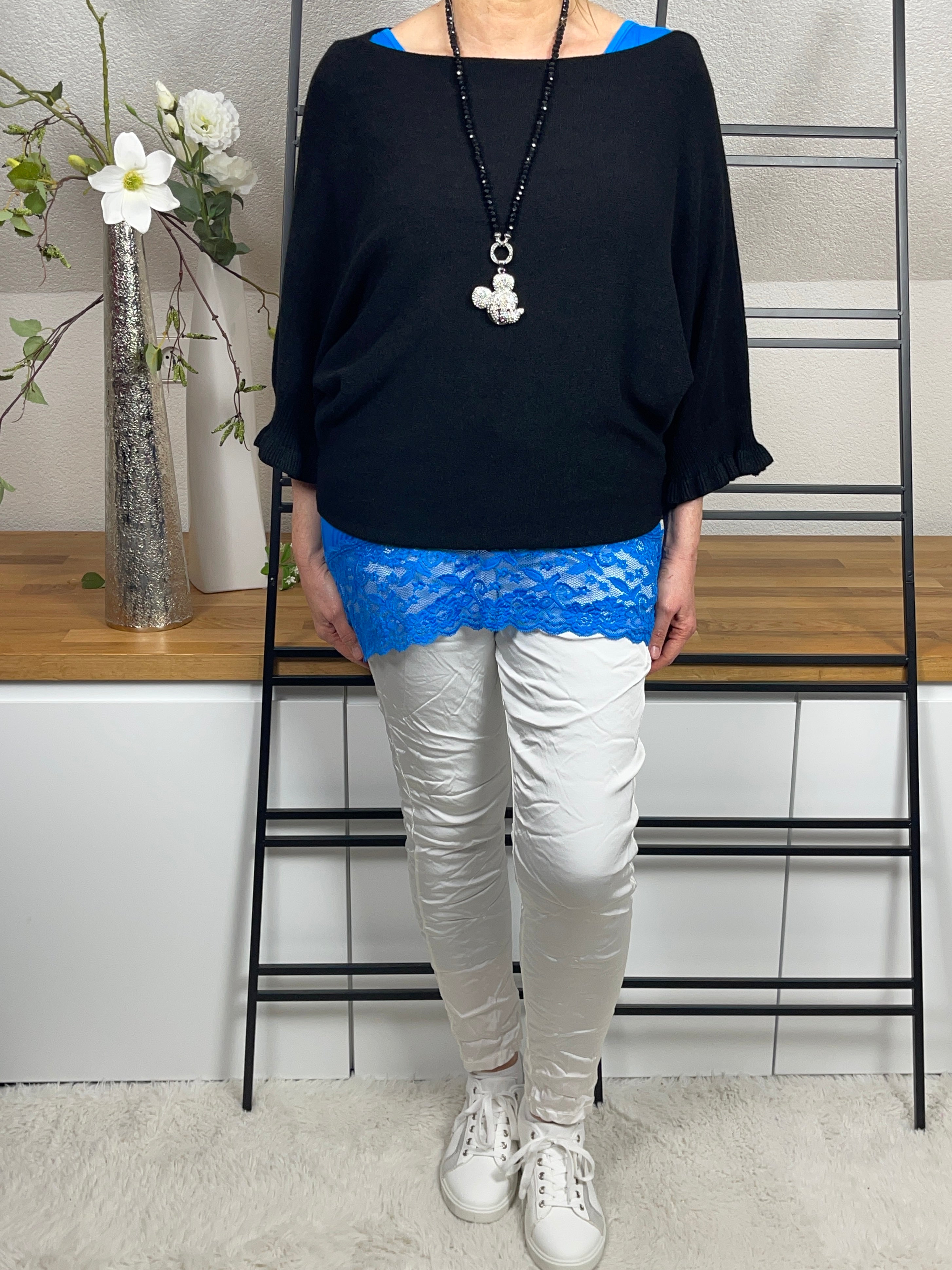 Damen - Feinstrick - Pullover mit Rüschen Einheitsgrösse Gr. 36 - 44 in 8 Farben