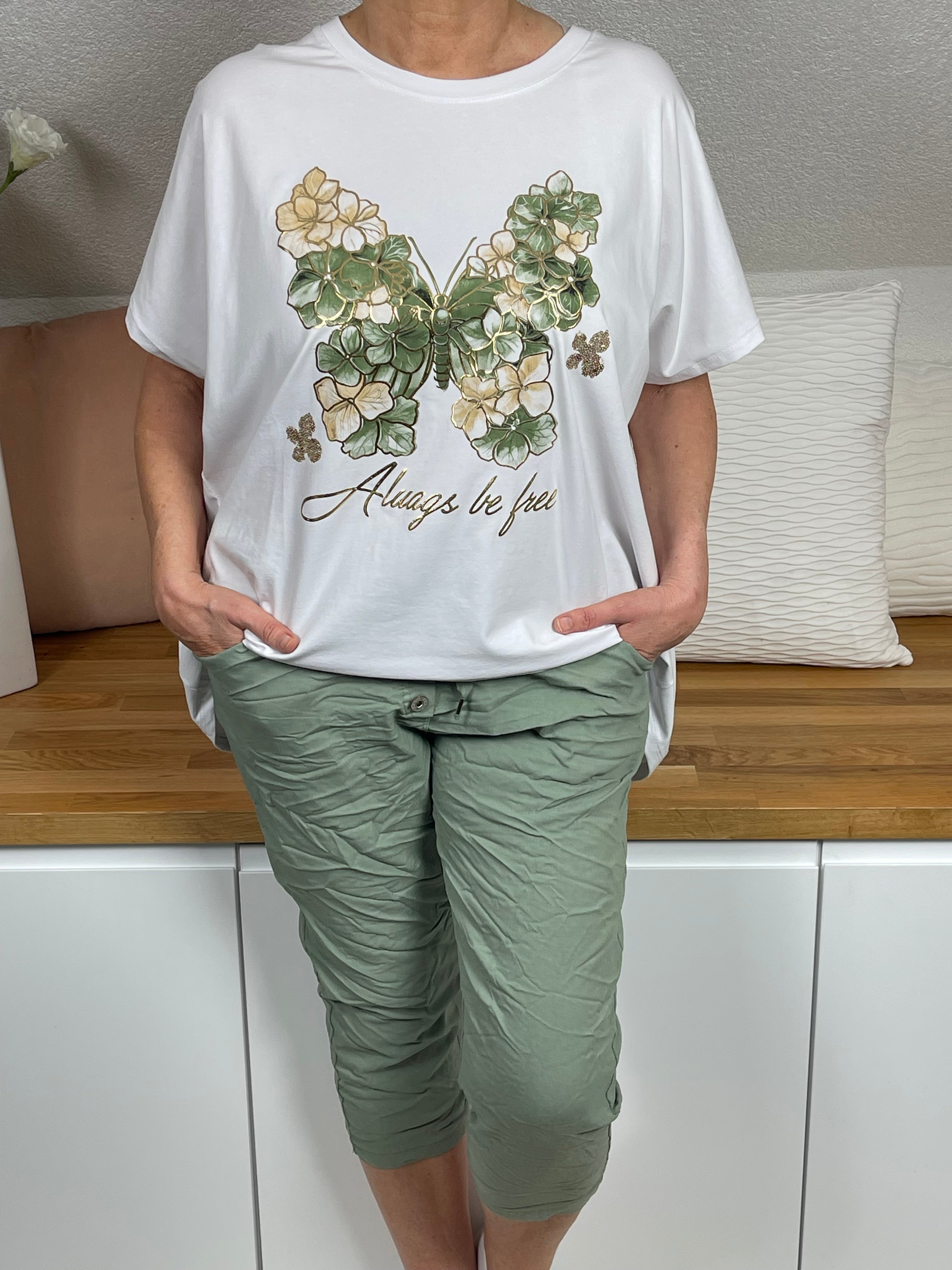 Damen T - Shirt „Schmetterling“ Einheitsgrösse Gr. 44 - 48 in 4 Farben