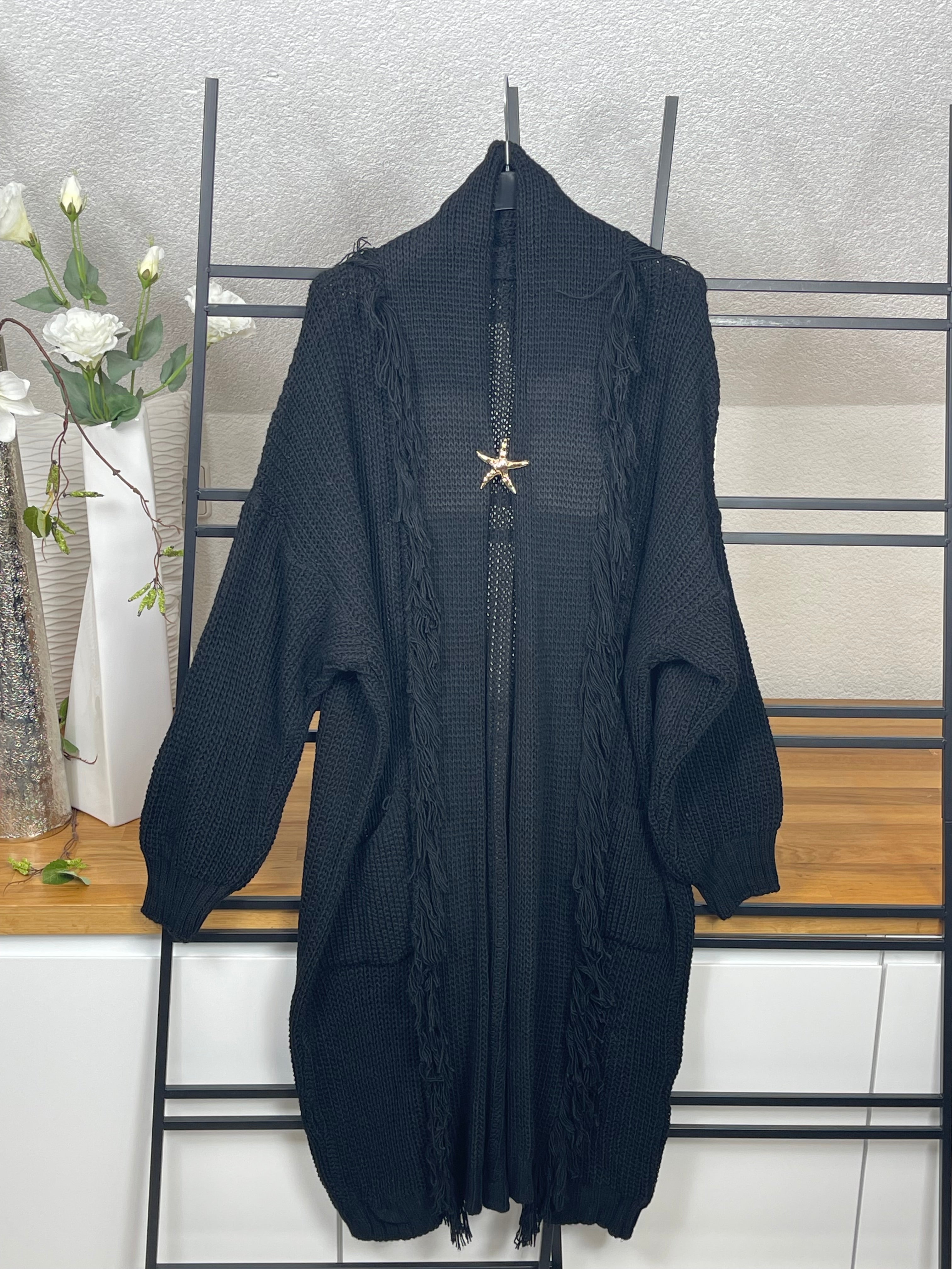 Damen Strickmantel mit Brosche Einheitsgrösse Gr. 38 - 48+ in 7 Farben