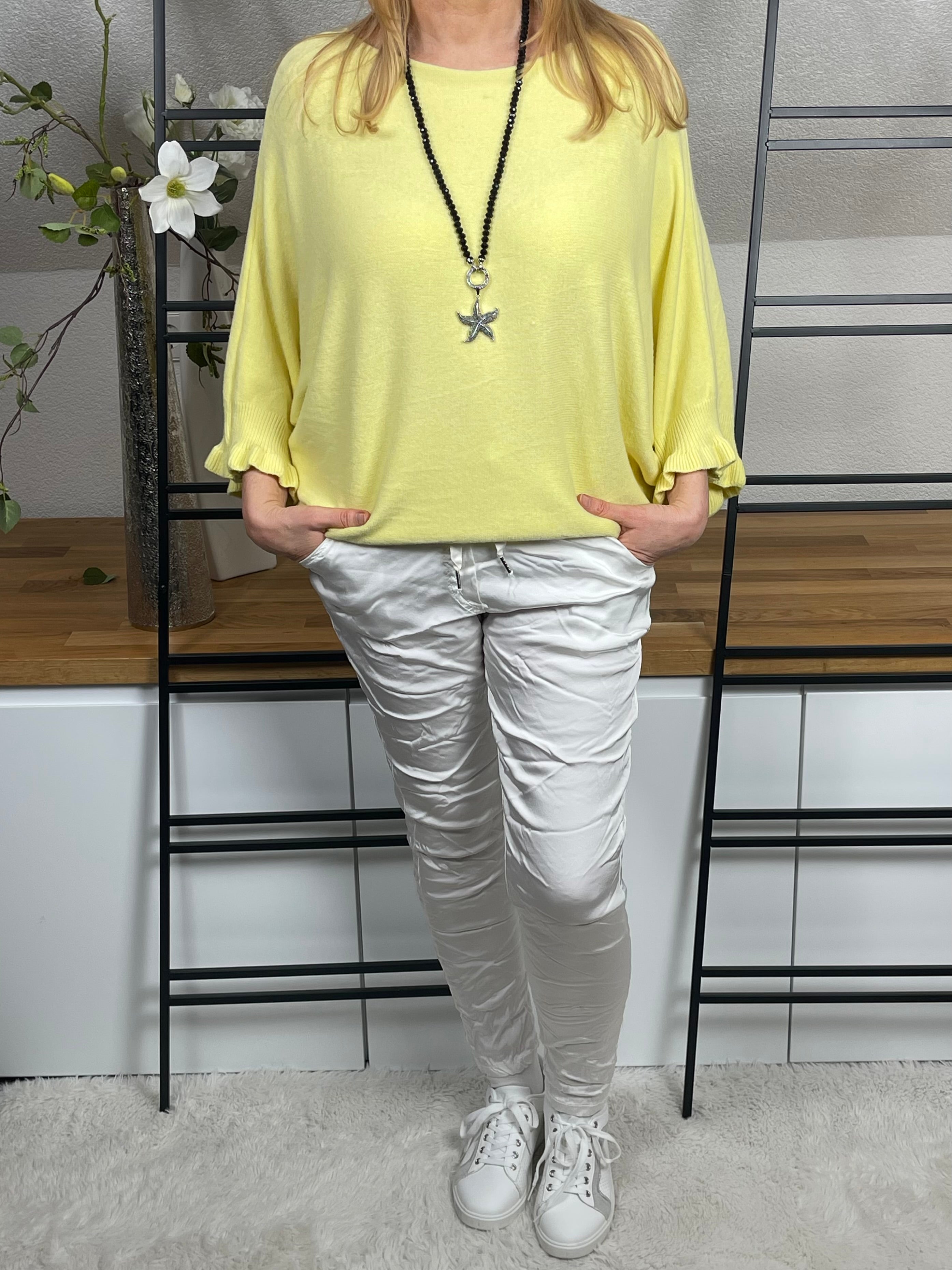 Damen - Feinstrick - Pullover mit Rüschen Einheitsgrösse Gr. 36 - 44 in 8 Farben