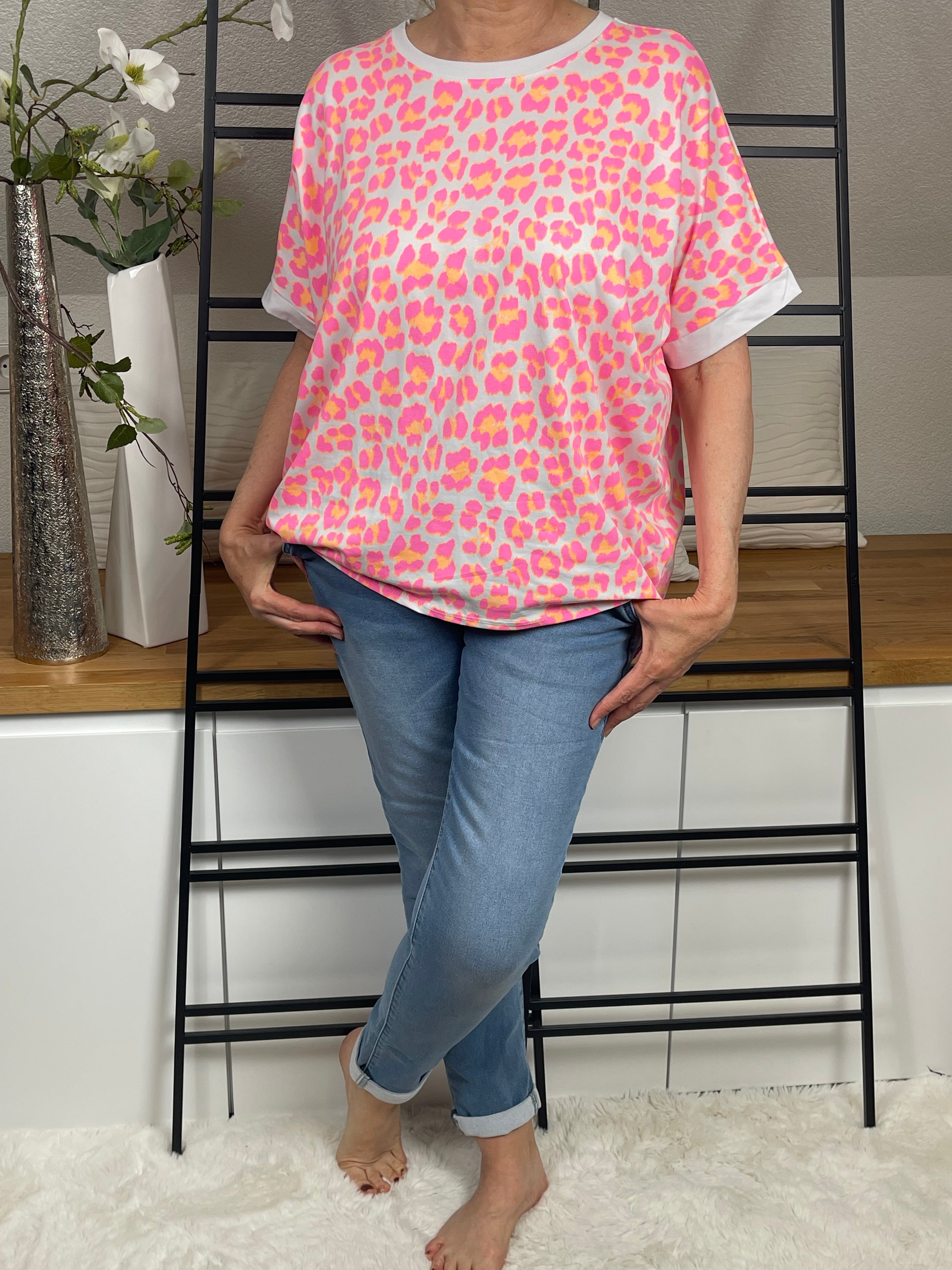 Damen - T - Shirt „Animal Love“ Einheitsgrösse Gr. 38 - 44 in neonpink