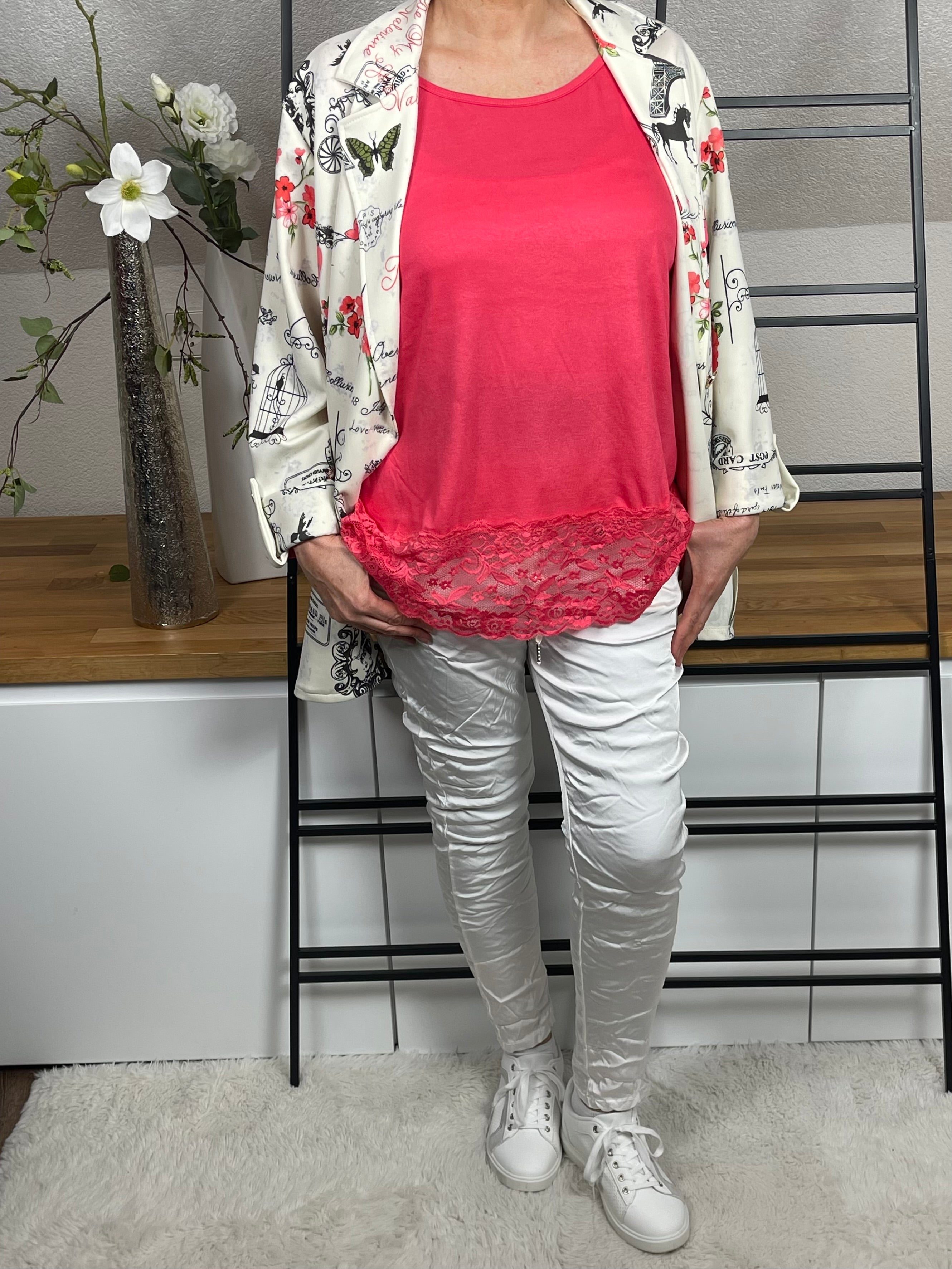 Damen - Top mit eleganter Spitze Einheitsgröße Gr. 42 - 48