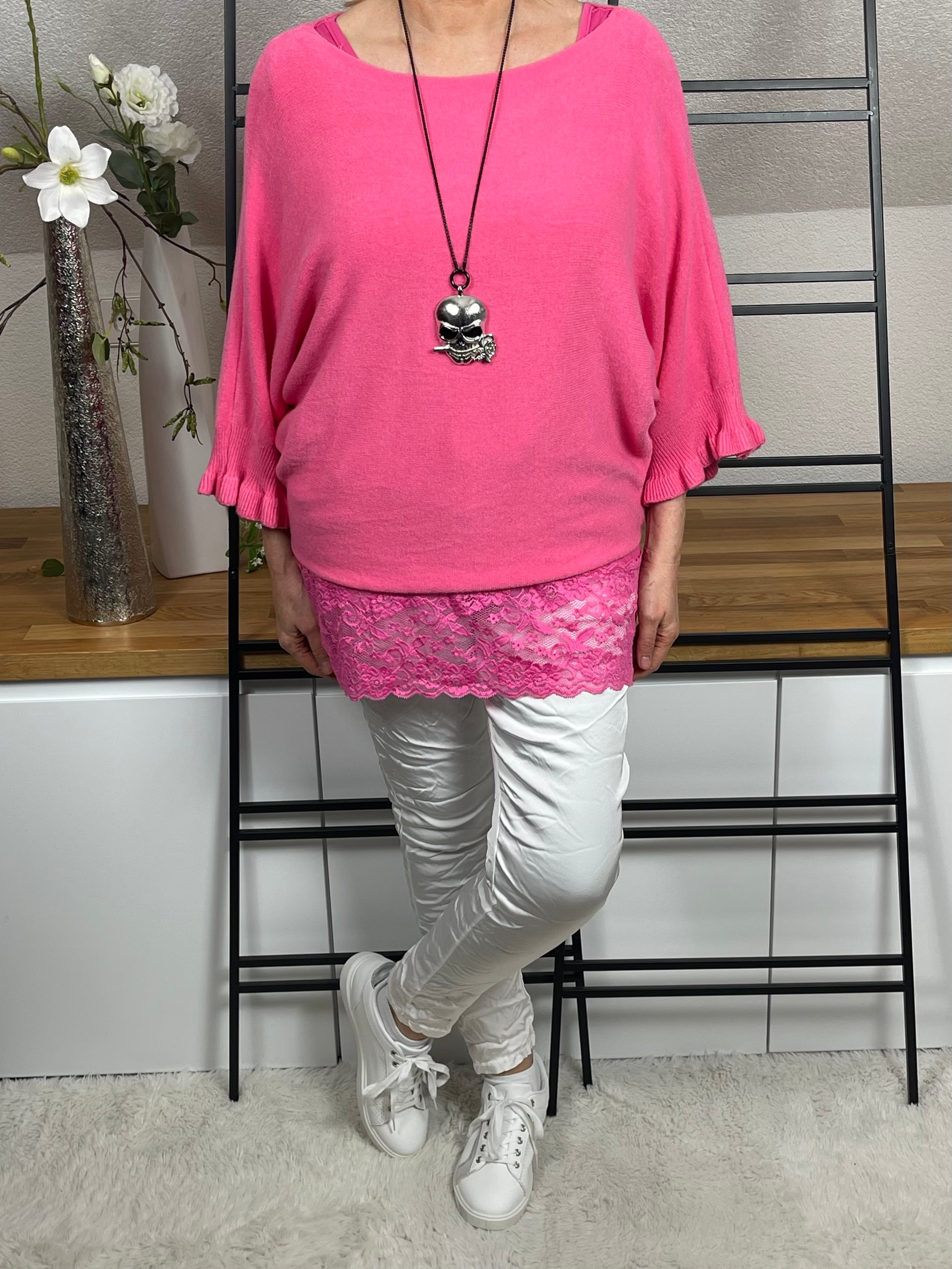 Damen - Feinstrick - Pullover mit Rüschen Einheitsgrösse Gr. 36 - 44 in 8 Farben
