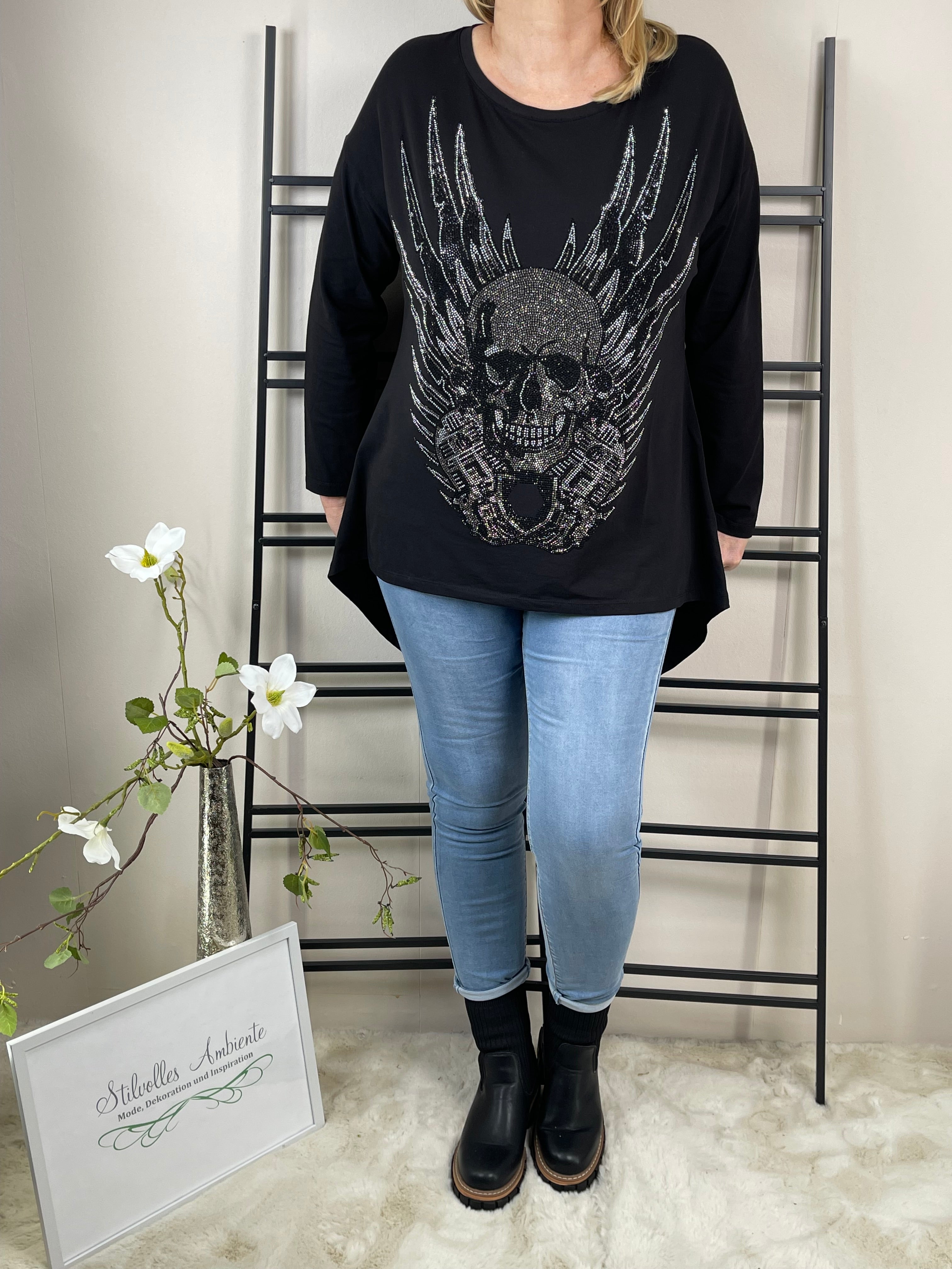 Long - Shirt „Totenkopf“ von EU-Queen Gr. 36 - 48