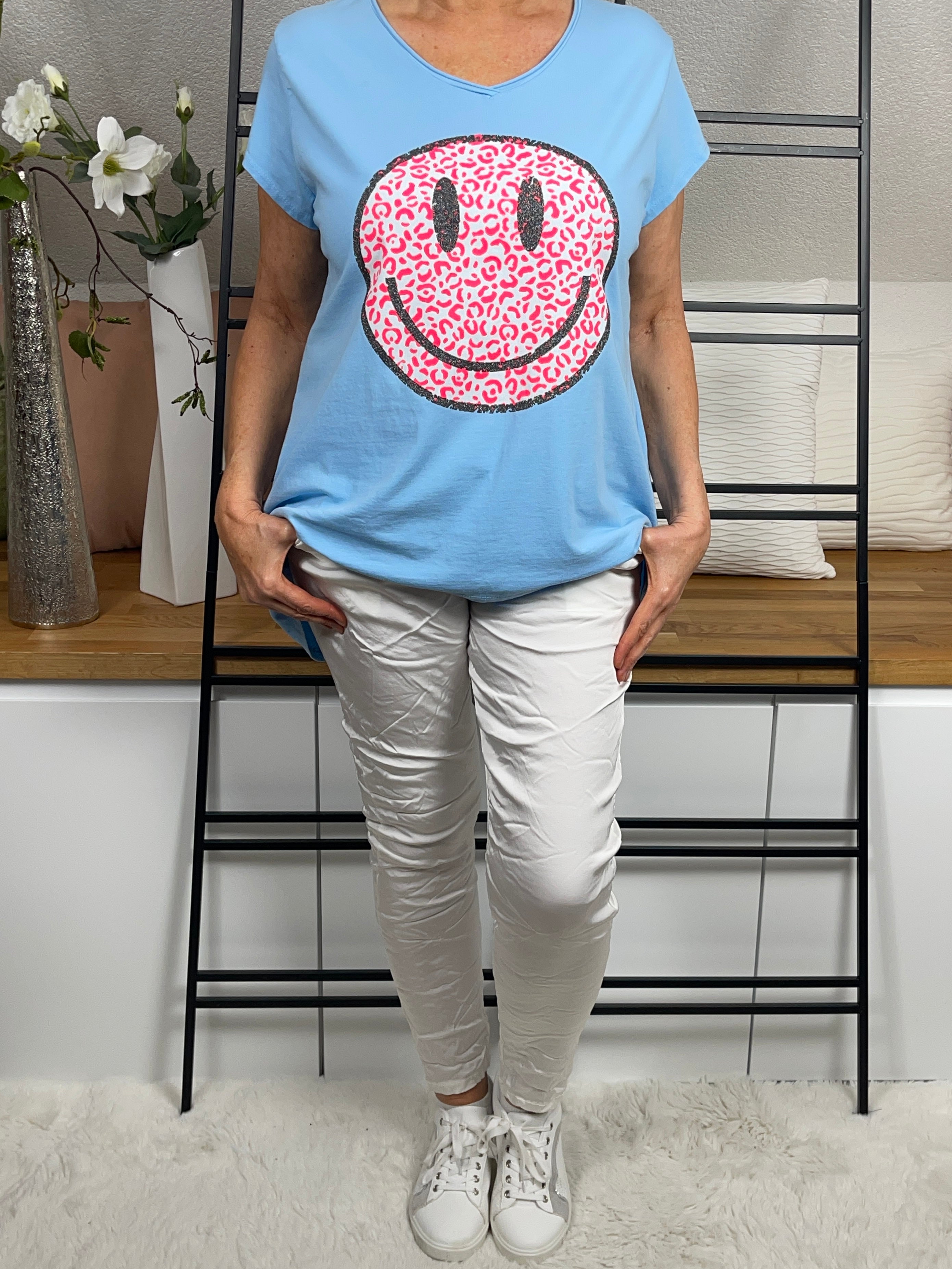 Damen - T - Shirt „Smile“ Einheitsgrösse Gr. 38 - 44 in 3 Farben