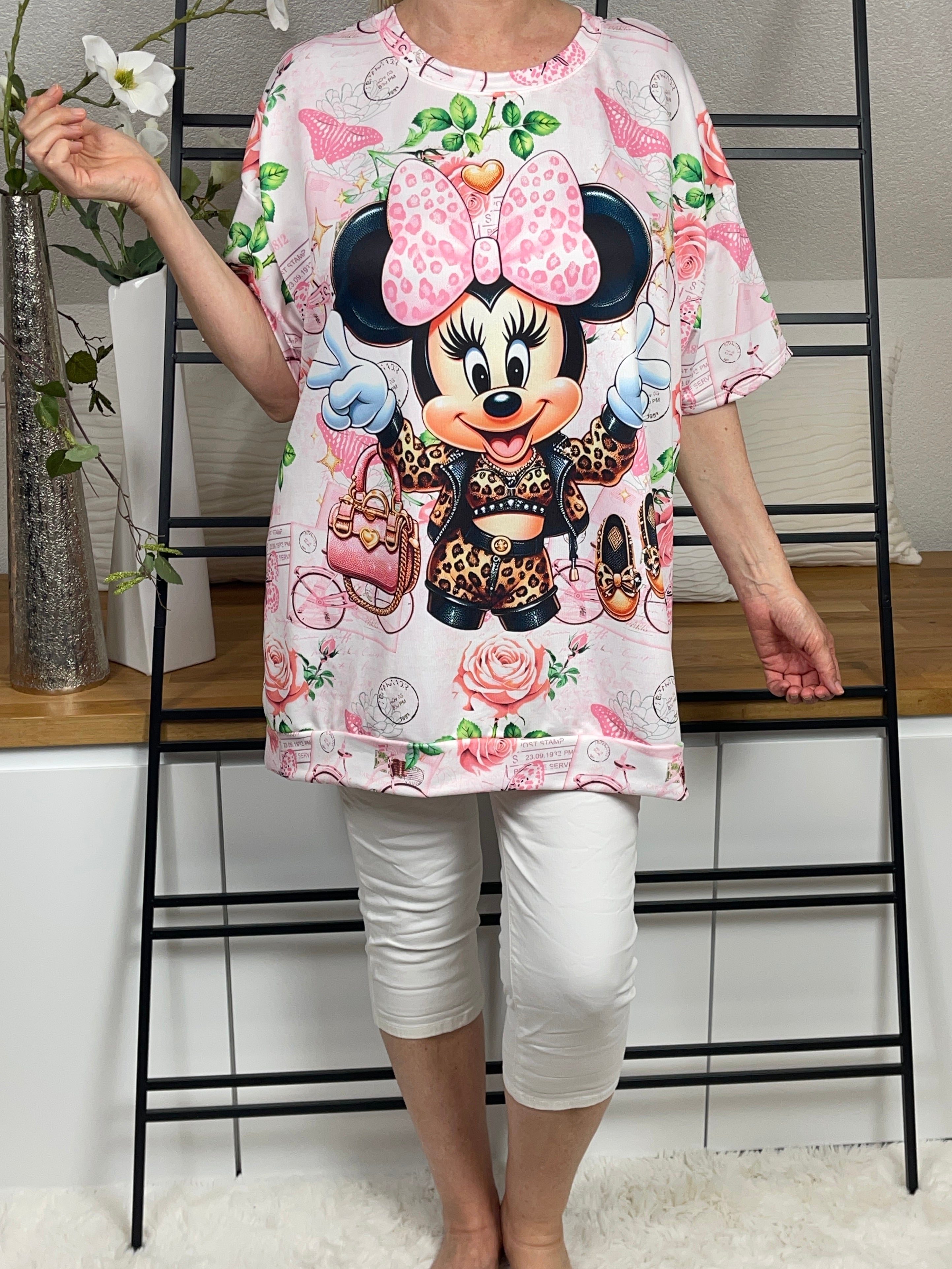 Damen - Tunika - Shirt „Minney“ mit Animal Flower Print Einheitsgrösse Gr. 38 - 48 in 6 Farben