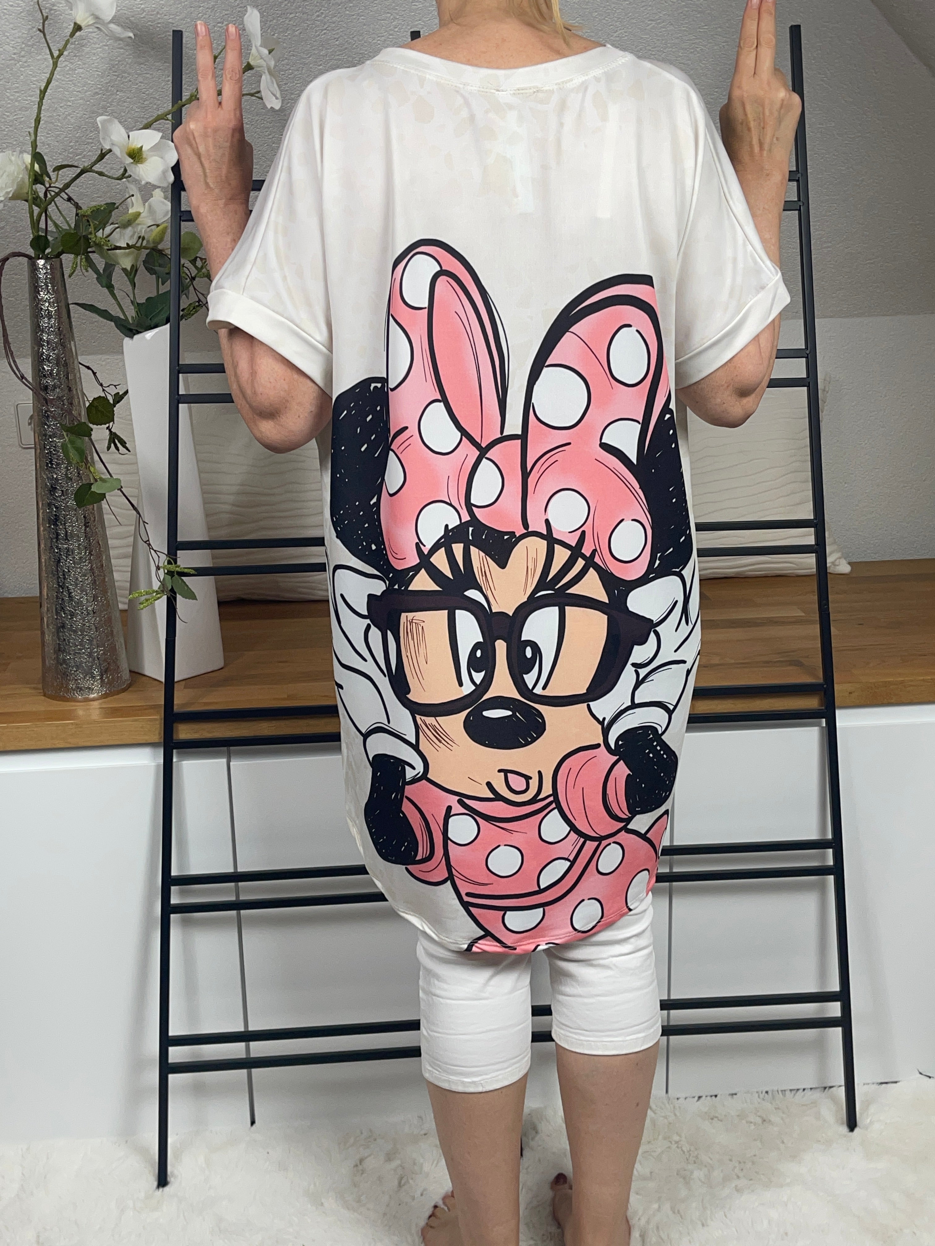 Damen - Long - Shirt „Minney Mouse“ Einheitsgrösse Gr. 38 - 46 in beige