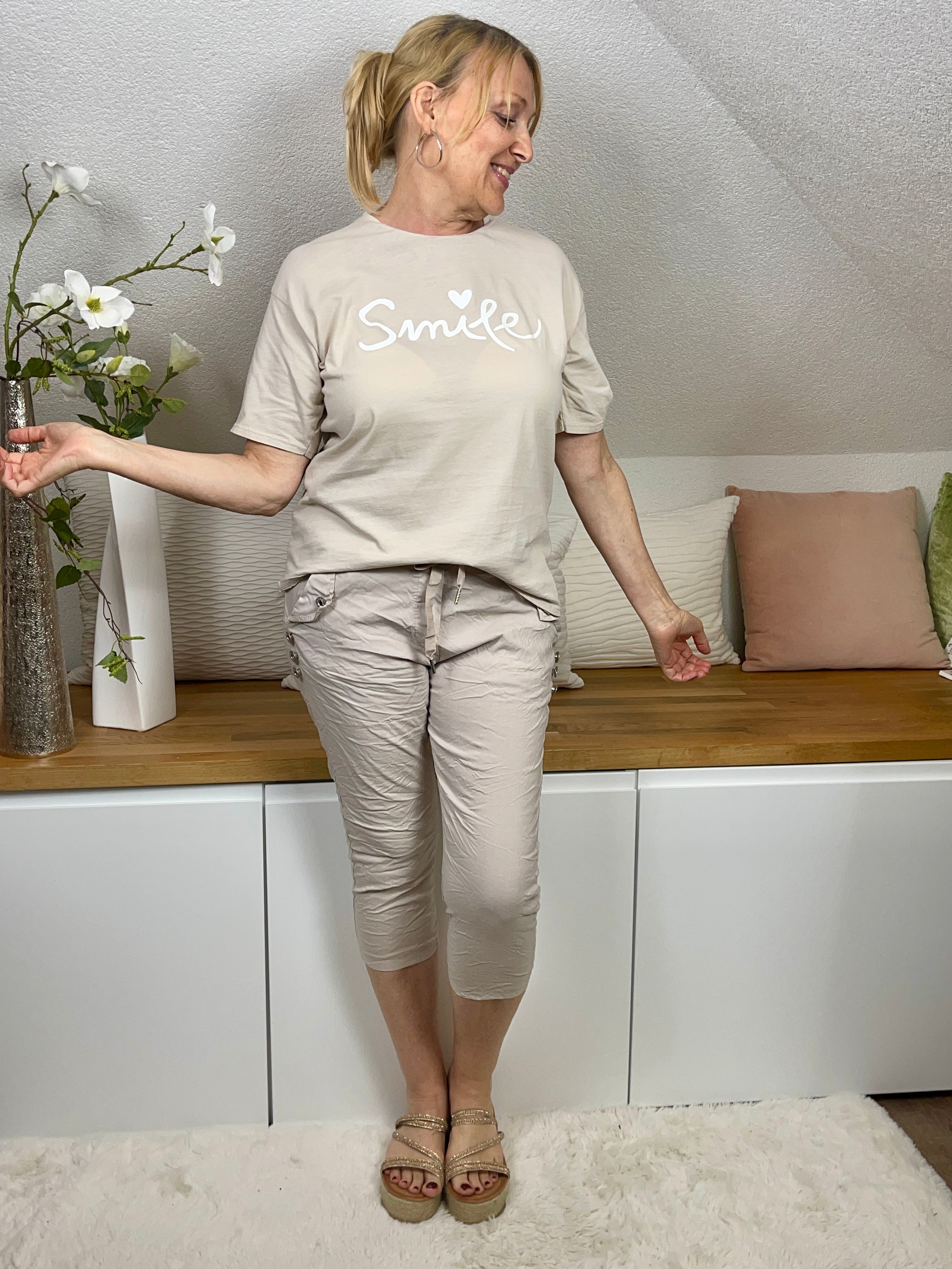 T - Shirt „Smile“ Einheitsgröße Gr. 36 - 40 in 6 Farben
