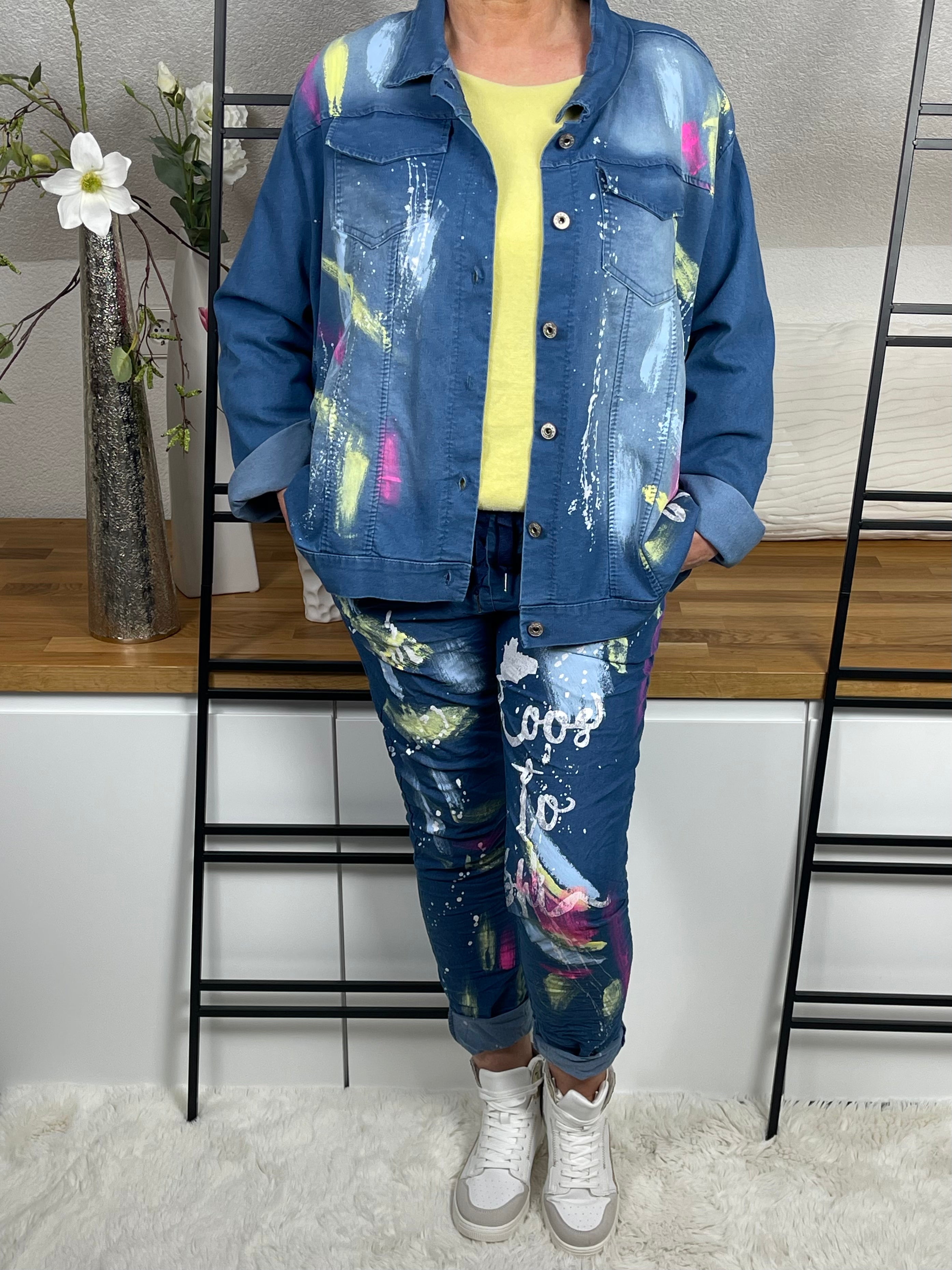 Damen - Jeans - Jogpant im Farbspritzer Design Einheitsgröße Gr. 38 - 44 in 3 Varianten