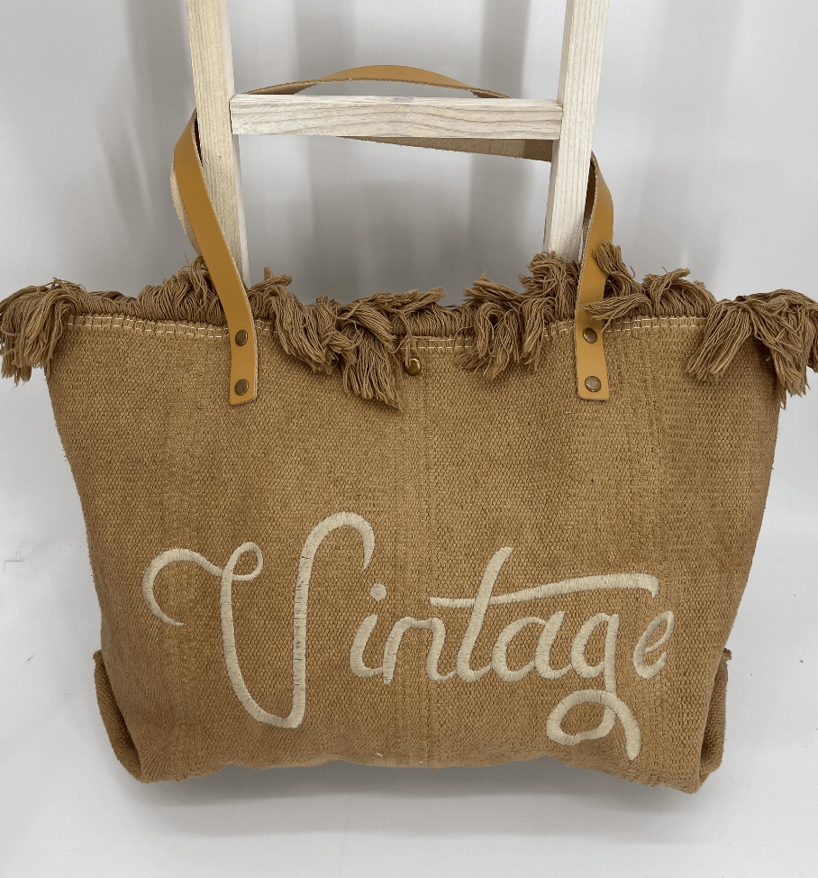 Tasche  „Vintage“ handgestickt  Lederhenkel